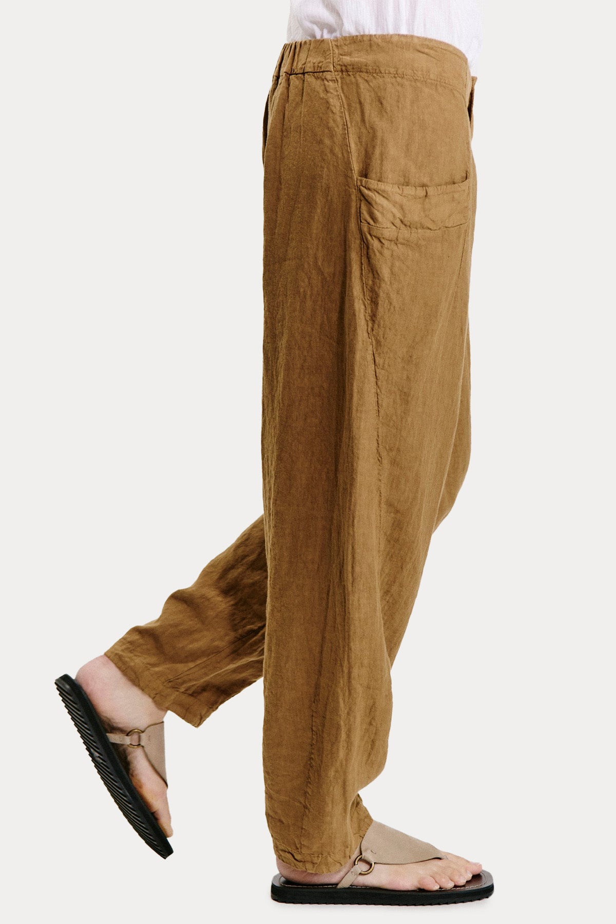 Transit Geniş Kesim Beli Lastikli Keten Pantolon