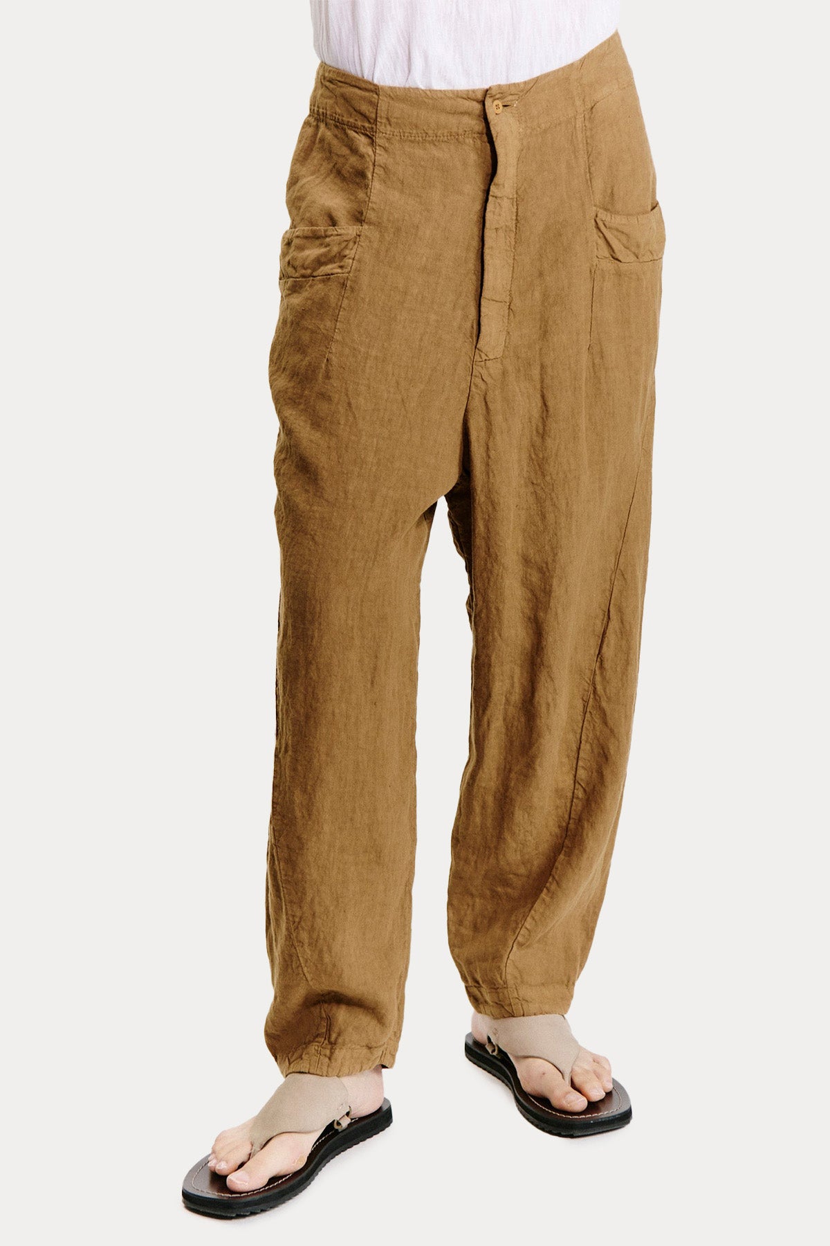 Transit Geniş Kesim Beli Lastikli Keten Pantolon