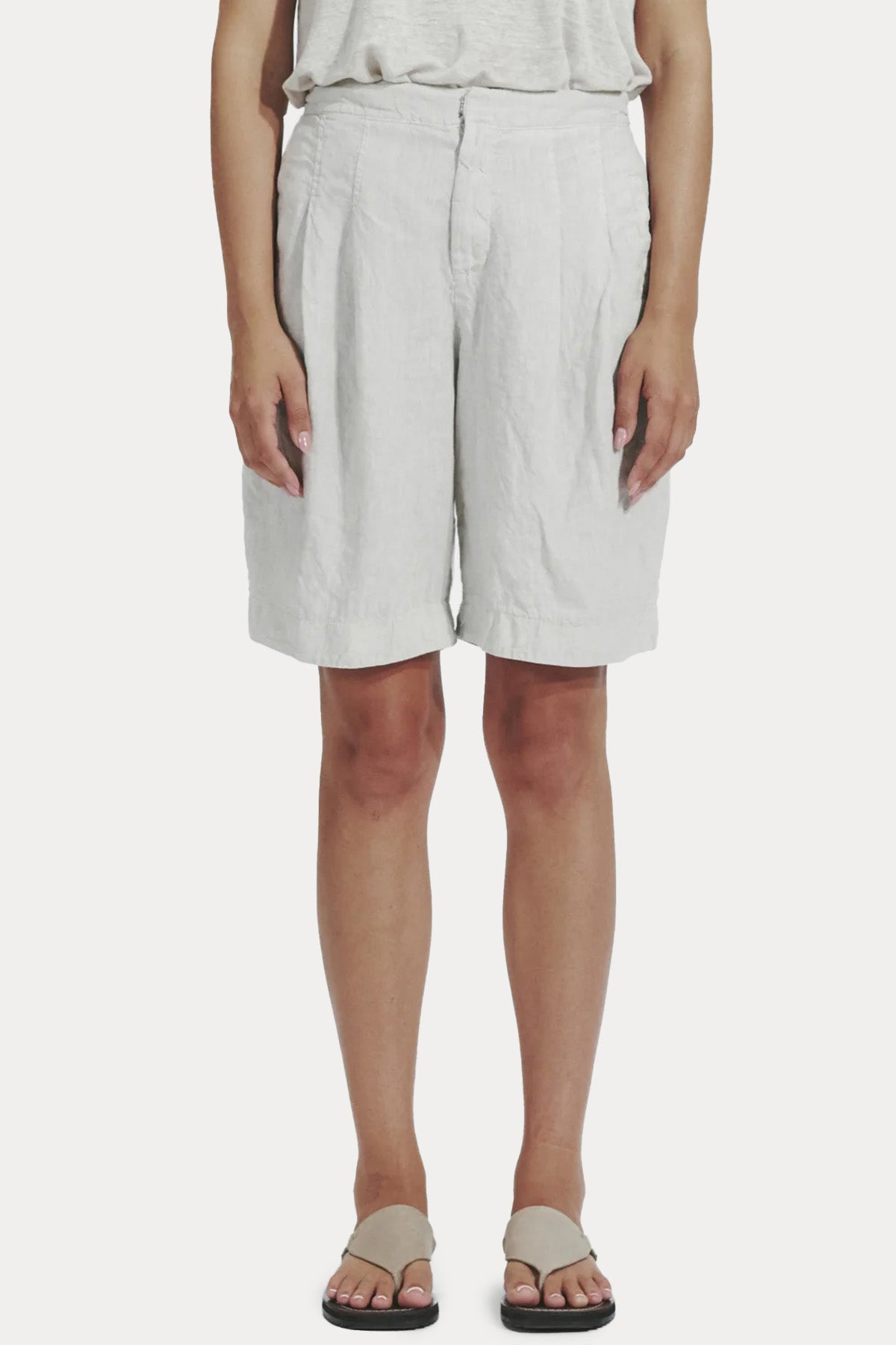 Transit Relaxed Fit Yüksek Belli Keten Şort