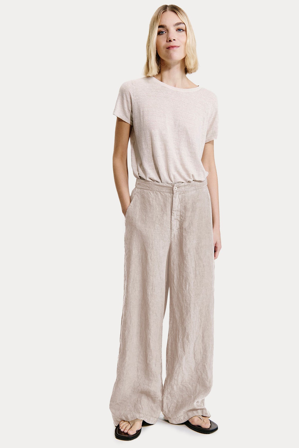 Transit Relaxed Fit Yandan Cepli Keten Pantolon