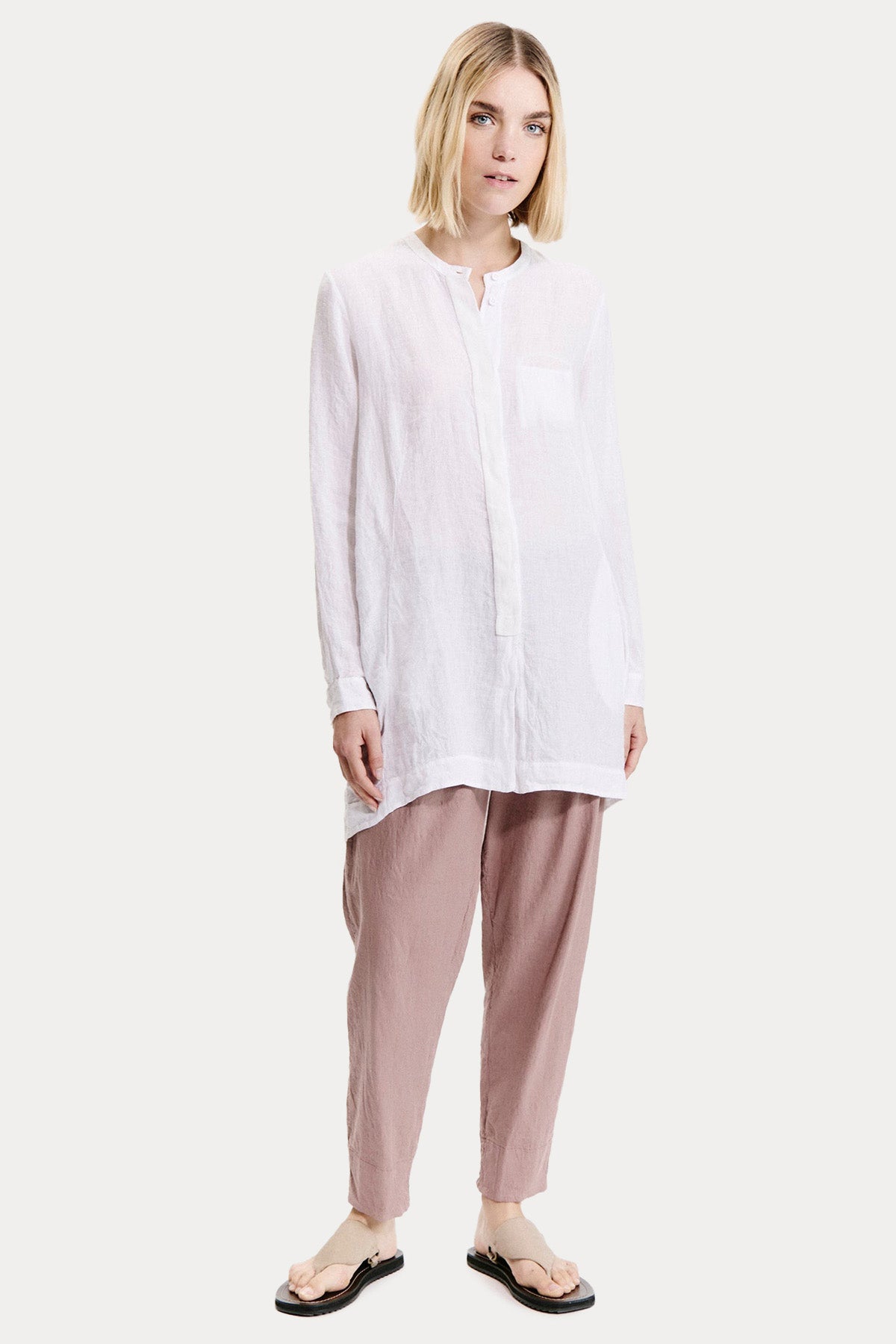 Transit Relaxed Fit Uzun Kesim Keten Gömlek