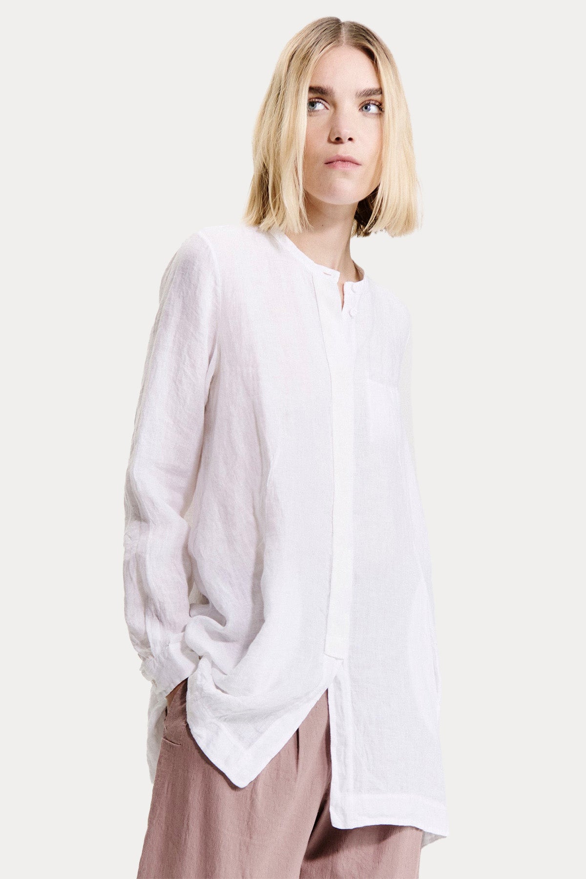 Transit Relaxed Fit Uzun Kesim Keten Gömlek