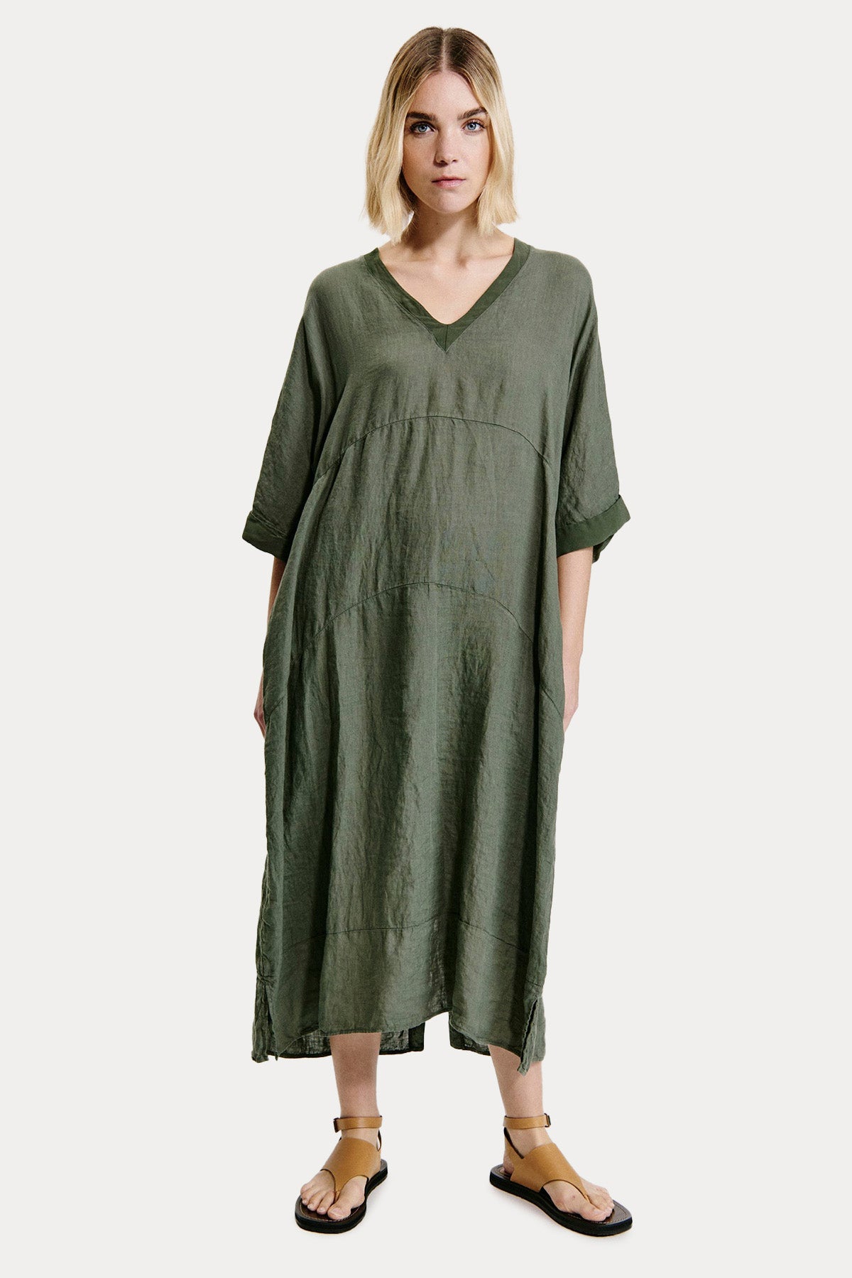 Transit Relaxed Fit Midi Keten Elbise