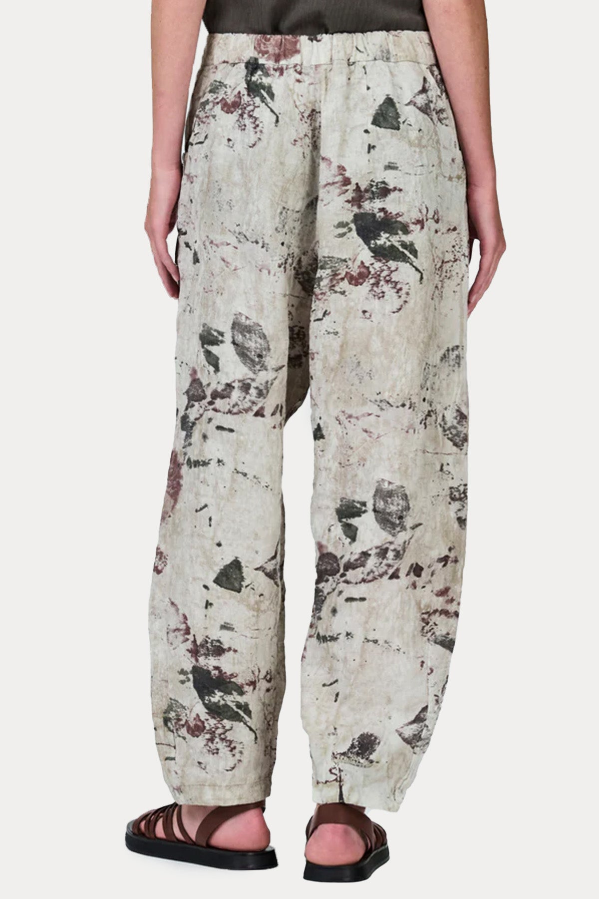 Transit Geniş Kesim Desenli Beli Lastikli Keten Pantolon