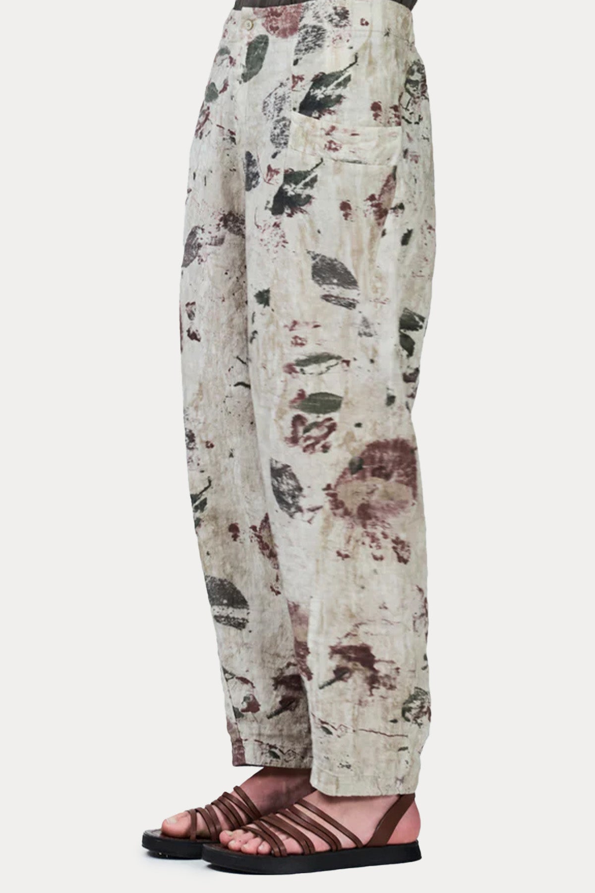 Transit Geniş Kesim Desenli Beli Lastikli Keten Pantolon