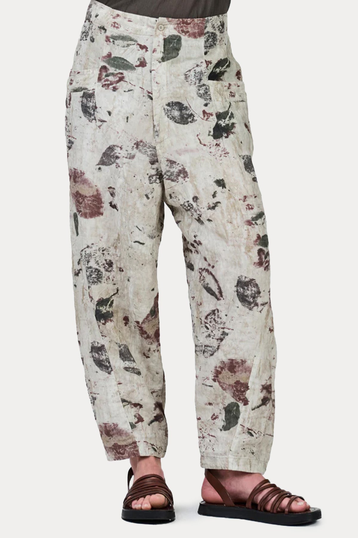 Transit Geniş Kesim Desenli Beli Lastikli Keten Pantolon