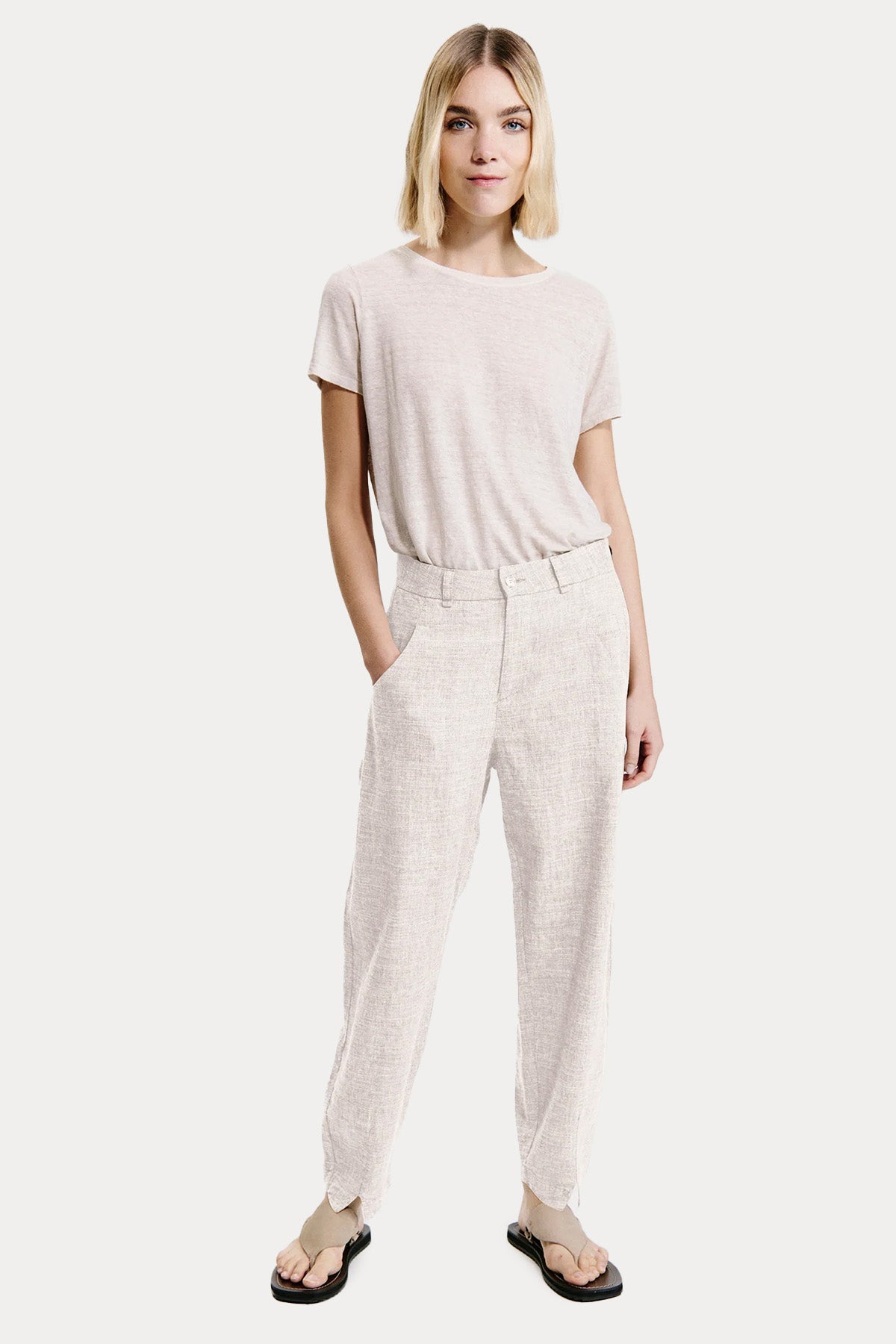 Transit Comfort Fit Yandan Cepli Keten Pantolon