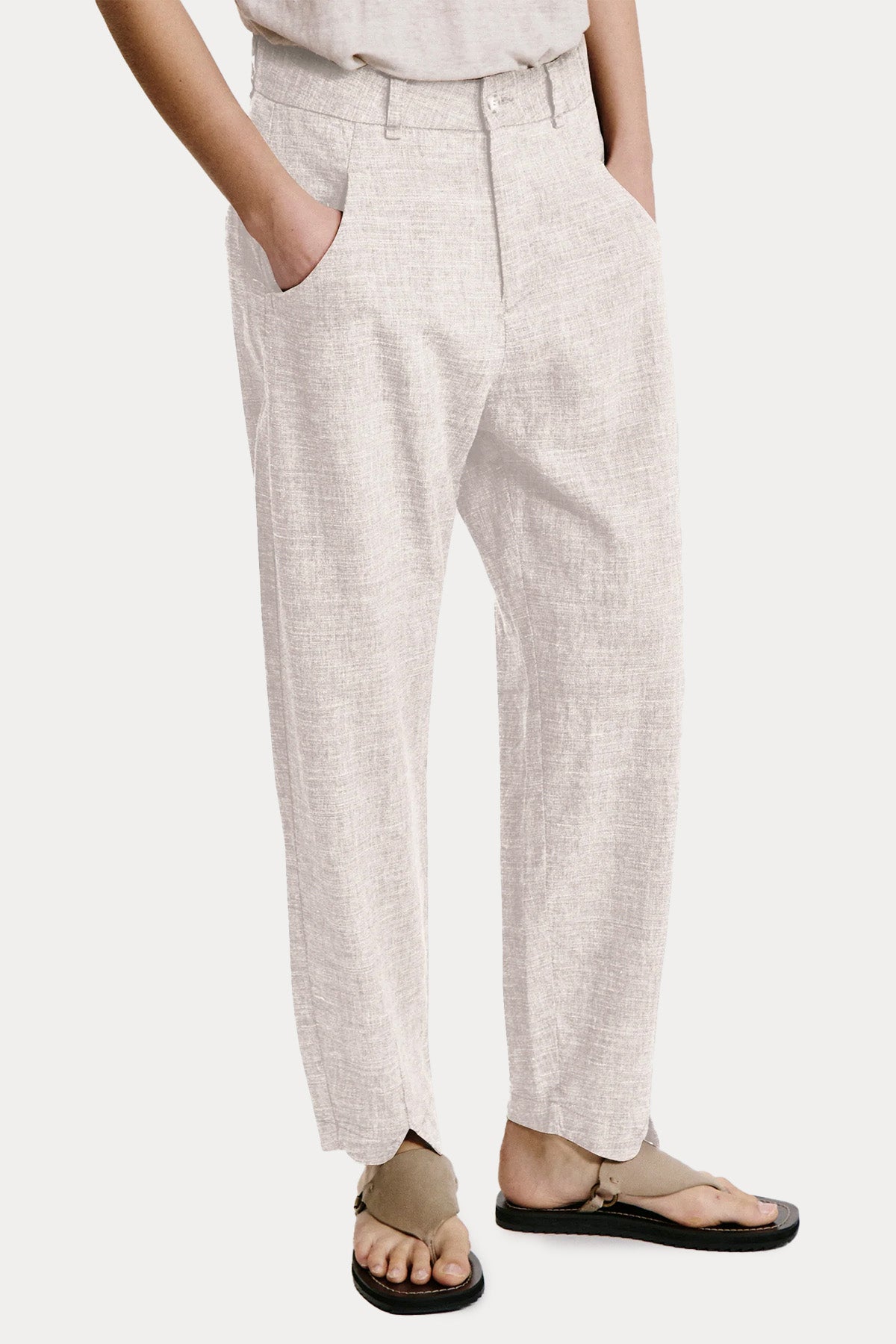 Transit Comfort Fit Yandan Cepli Keten Pantolon