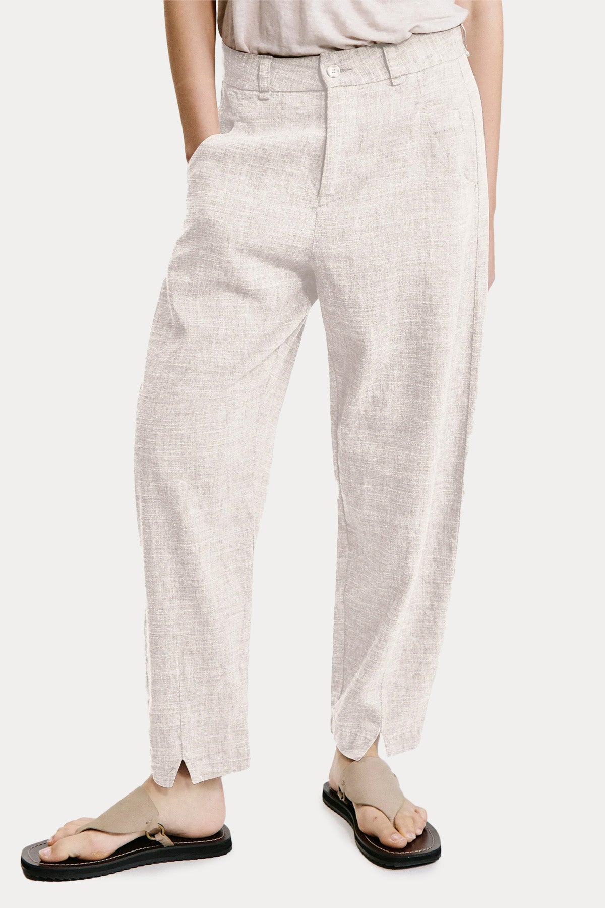 Transit Comfort Fit Yandan Cepli Keten Pantolon