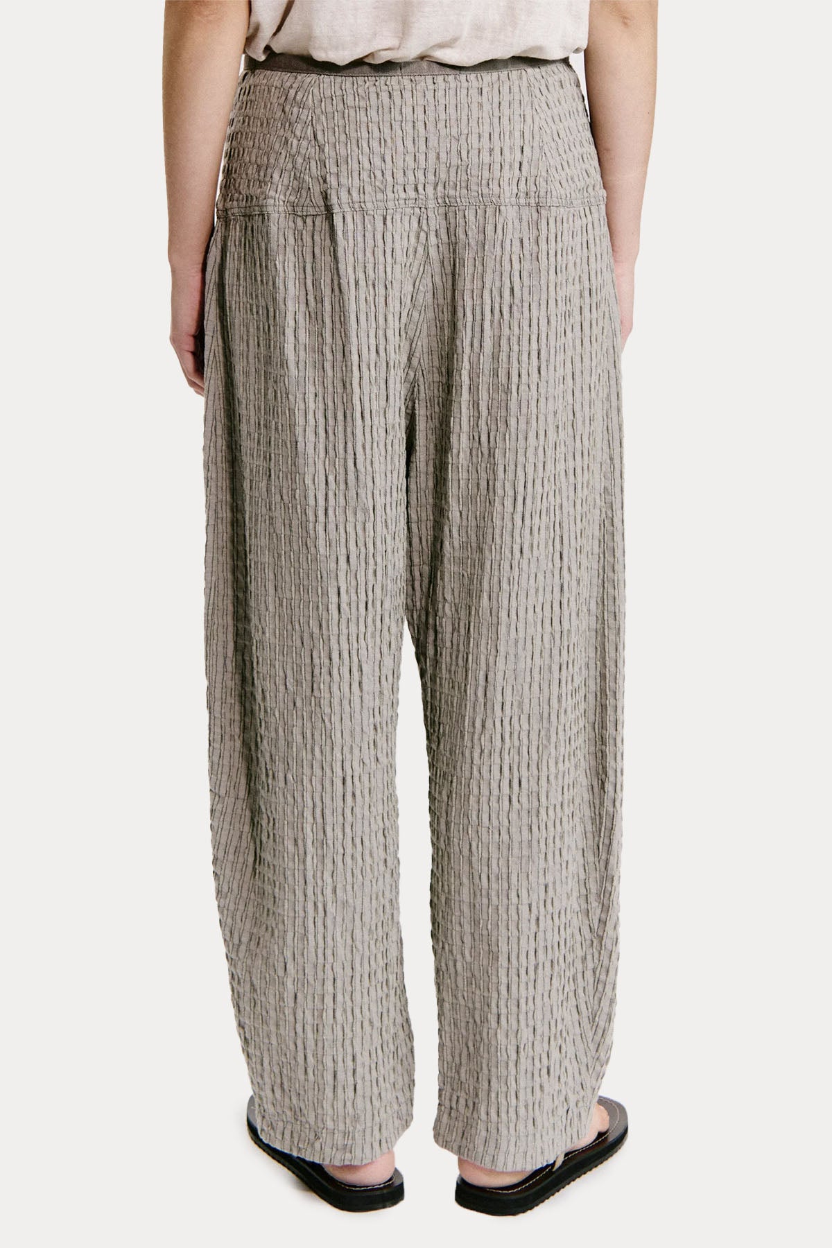 Transit Comfort Fit Çizgili Gofre Kumaş Keten Pantolon