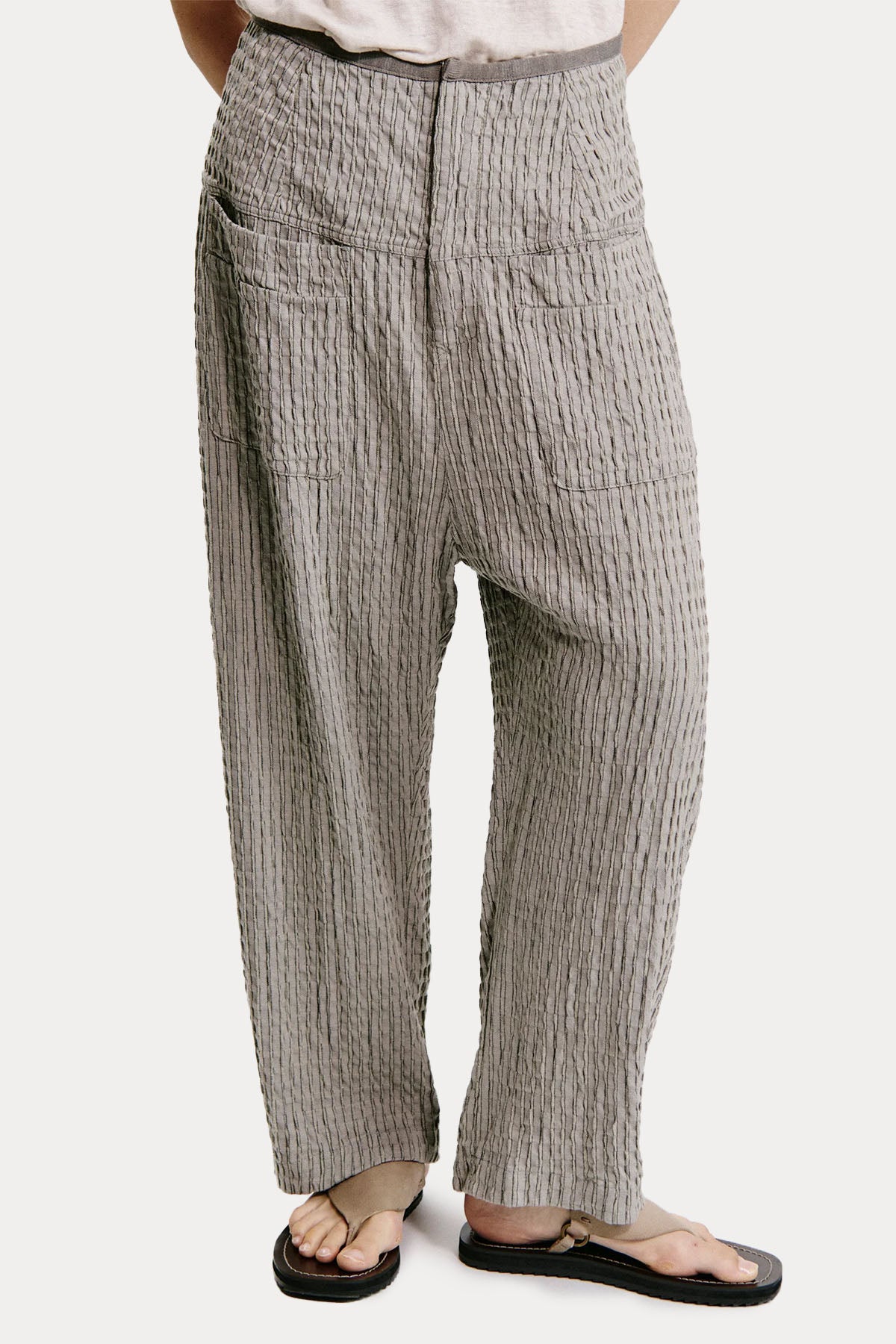 Transit Comfort Fit Çizgili Gofre Kumaş Keten Pantolon