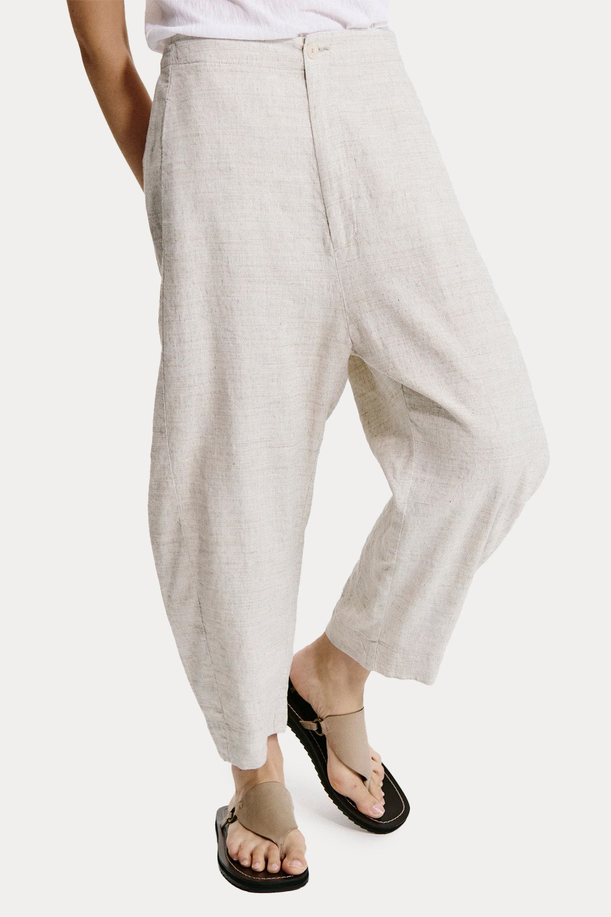 Transit Comfort Fit Yandan Cepli Keten Pantolon