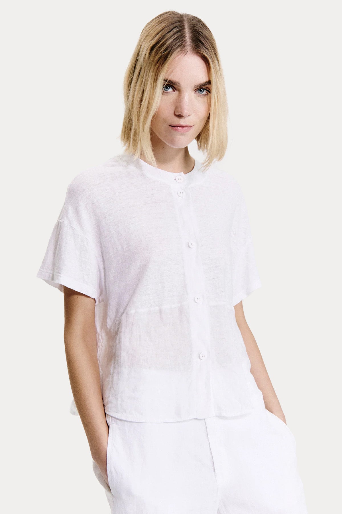 Transit Relaxed Fit İnce Örgü Keten Gömlek