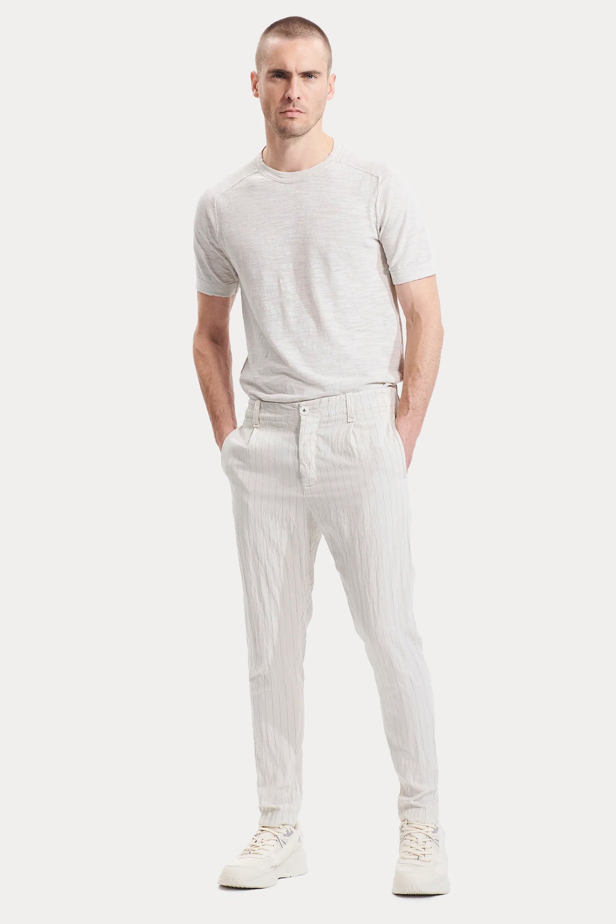 Transit Slim Fit Çizgili Yandan Cepli Pantolon