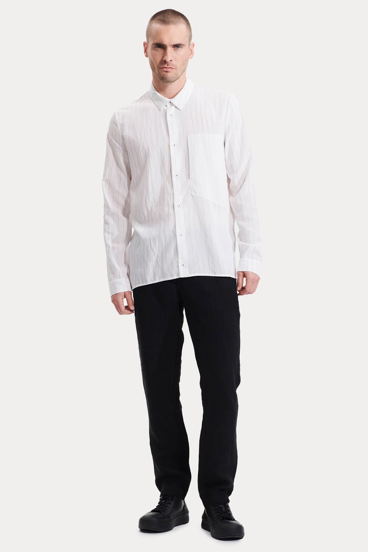 Transit Relaxed Fit Cep Detaylı Çizgili Gömlek