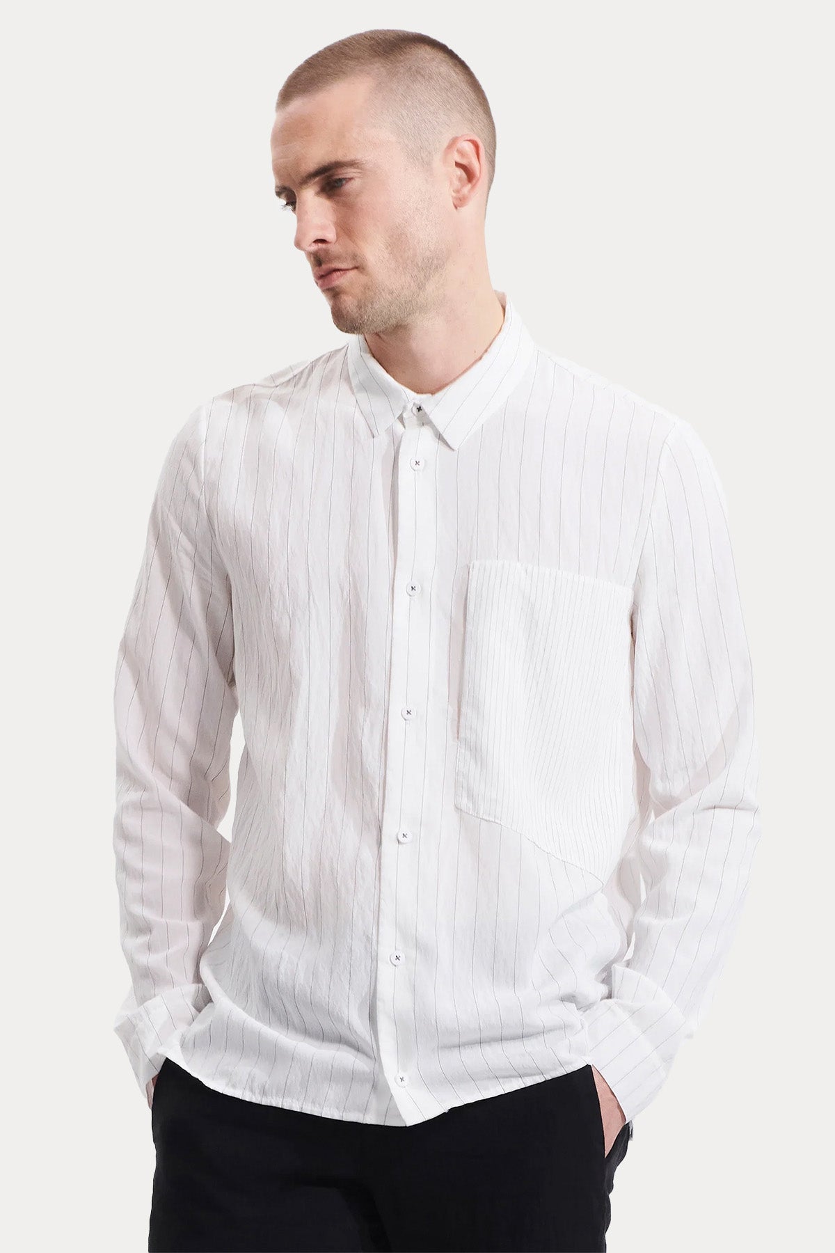 Transit Relaxed Fit Cep Detaylı Çizgili Gömlek