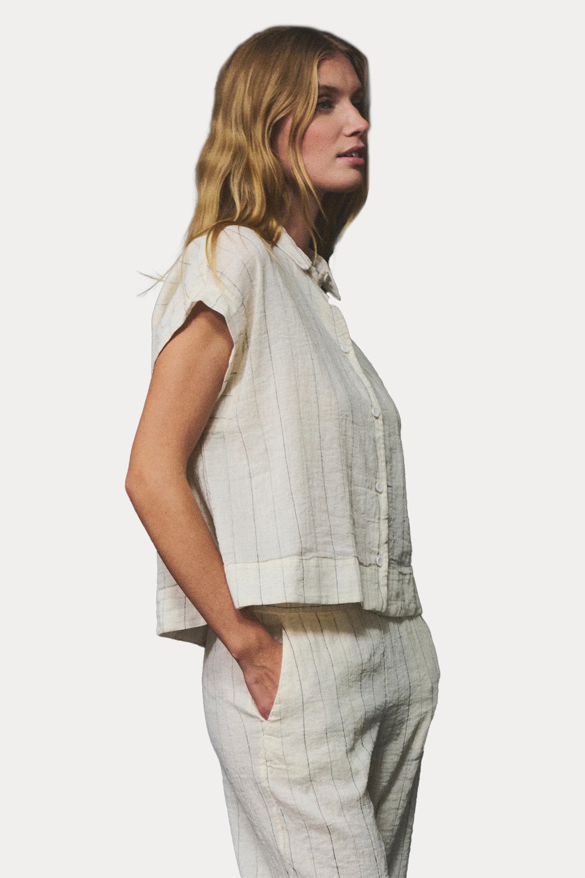 Transit Comfort Fit Çizgili Keten Gömlek