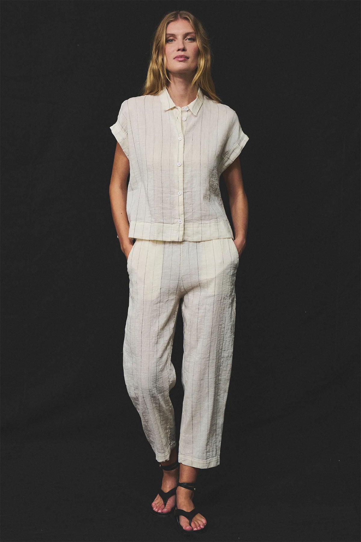 Transit Comfort Fit Çizgili Keten Gömlek