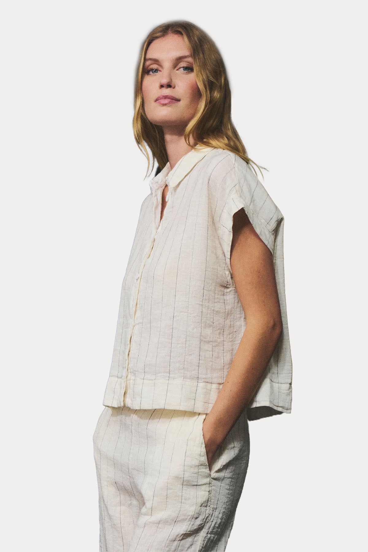 Transit Comfort Fit Çizgili Keten Gömlek