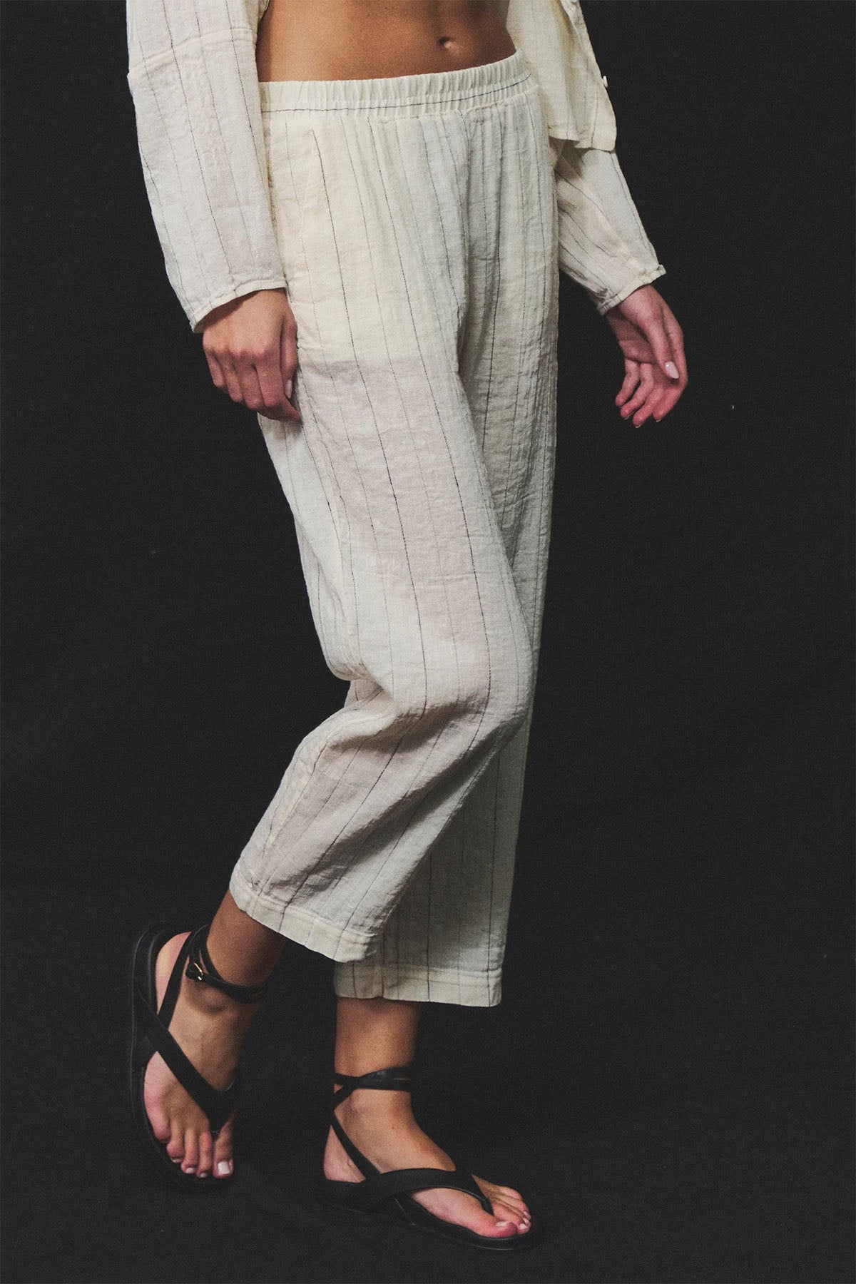 Transit Comfort Fit Çizgili Keten Pantolon