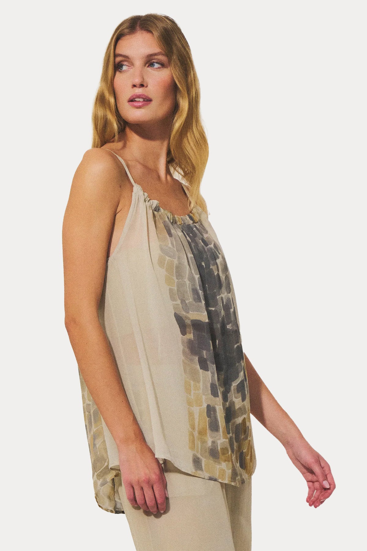 Transit Regular Fit Desenli Boyundan Bağlamalı Bluz