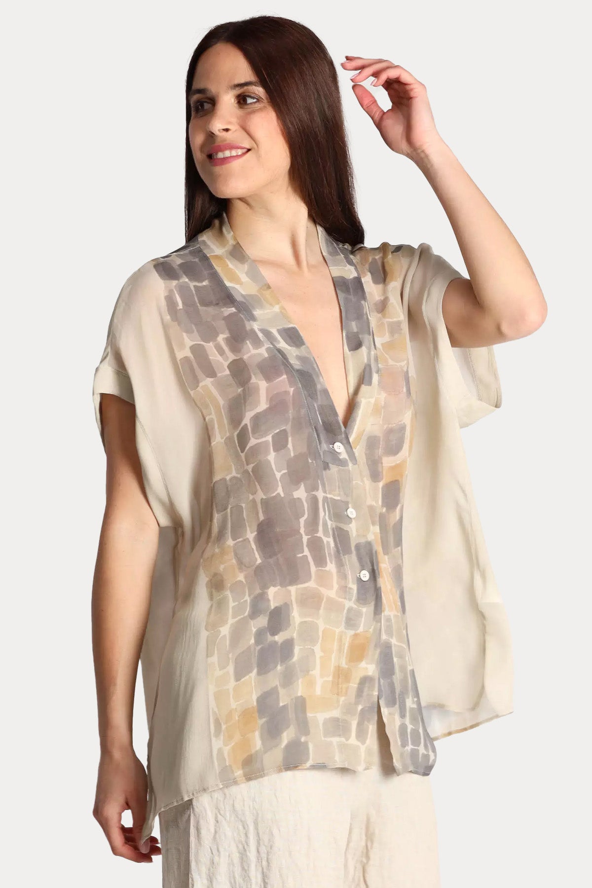 Transit Relaxed Fit V Yaka Desenli Gömlek