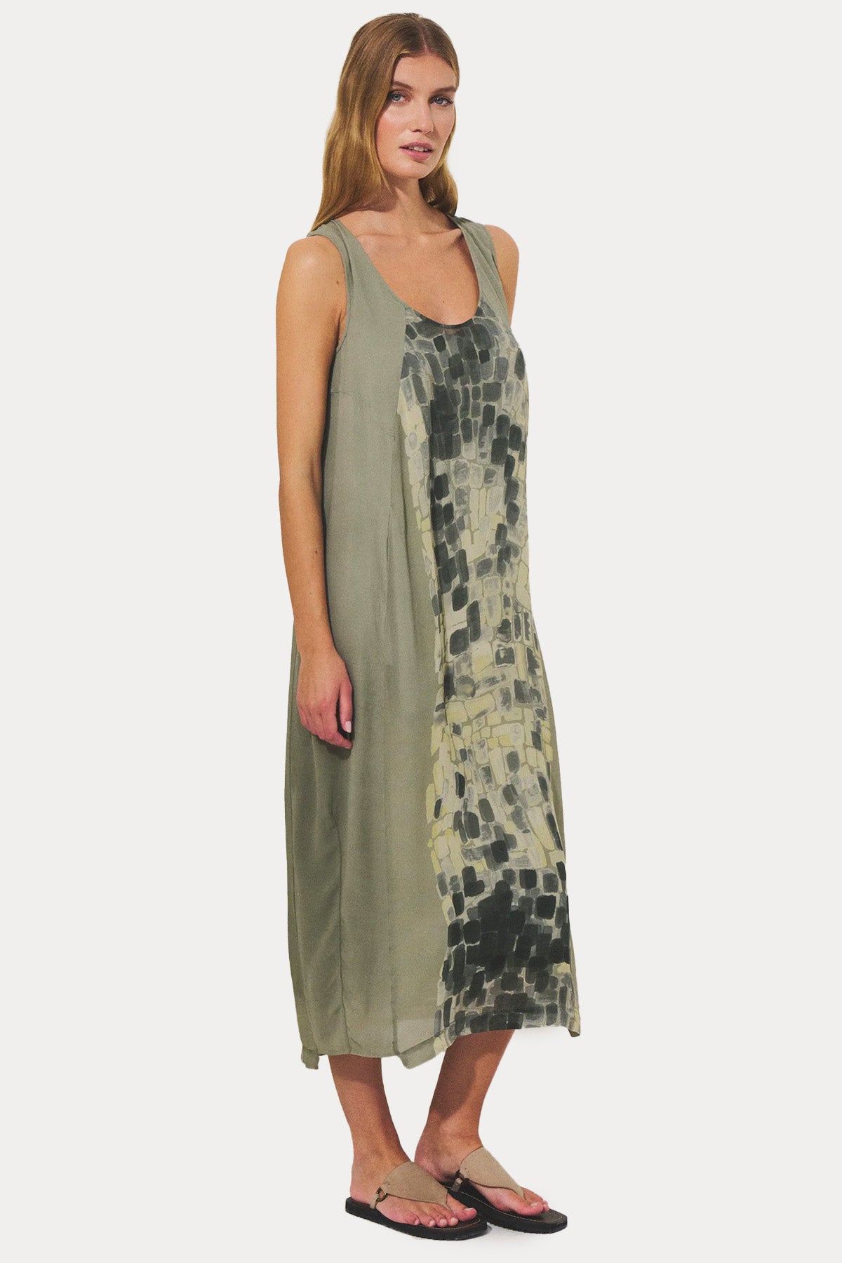 Transit Relaxed Fit Desenli Midi Elbise