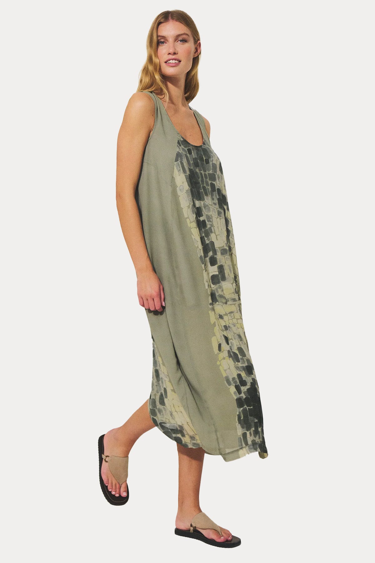 Transit Relaxed Fit Desenli Midi Elbise