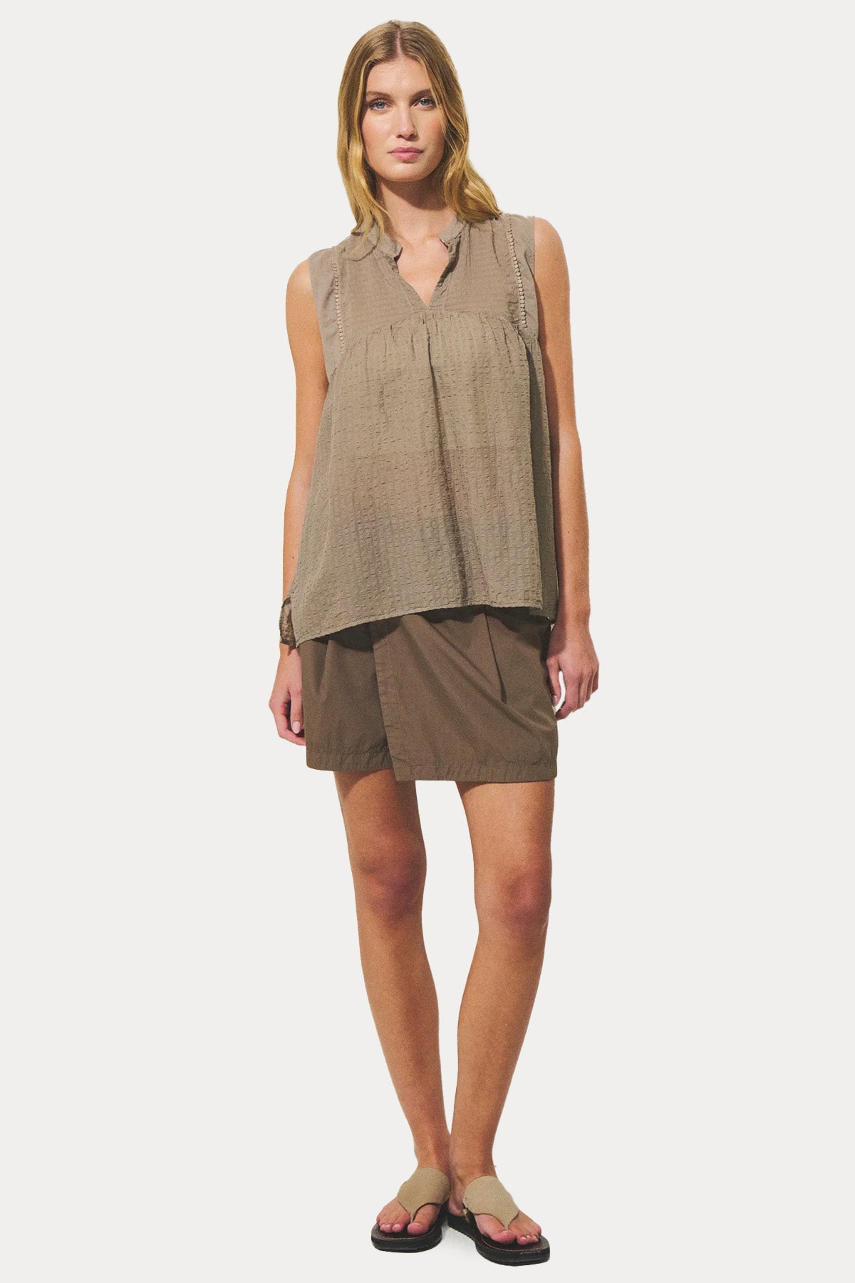 Transit Relaxed Fit Hakim V Yaka Örgü Detaylı Bluz