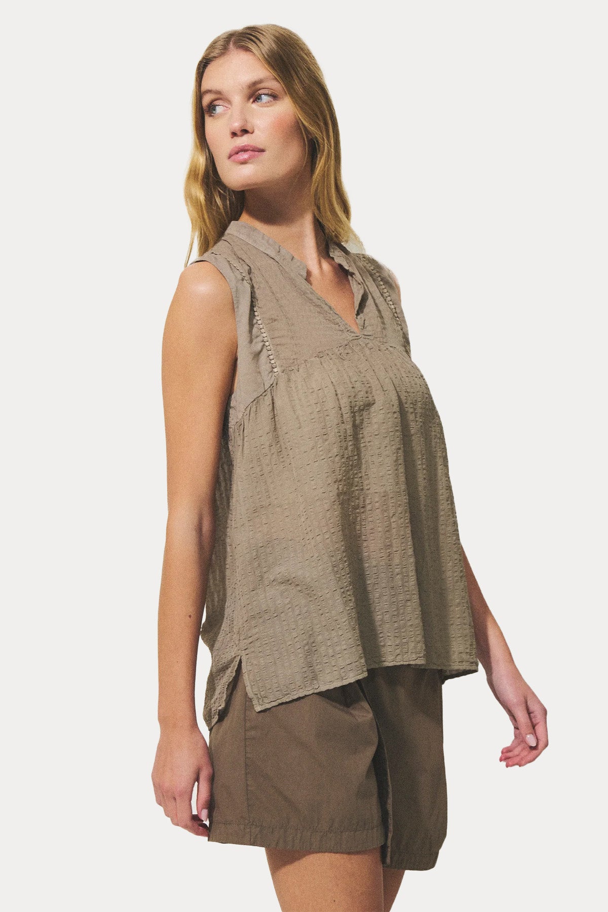 Transit Relaxed Fit Hakim V Yaka Örgü Detaylı Bluz