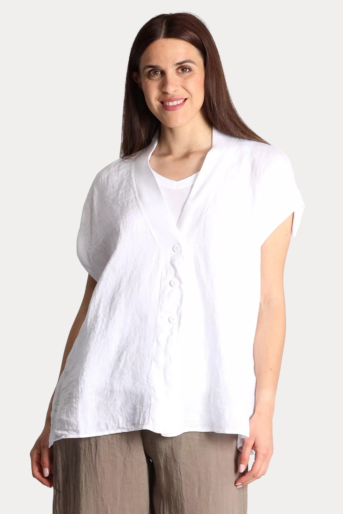 Transit Regular Fit V Yaka Keten Bluz