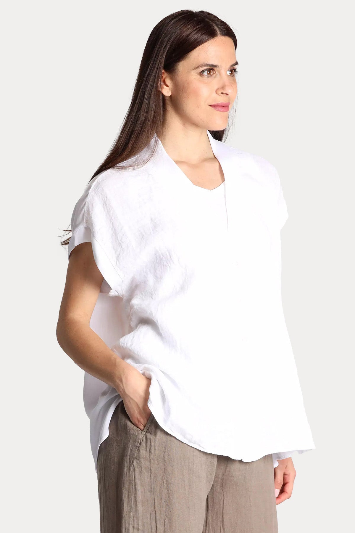 Transit Regular Fit V Yaka Keten Bluz