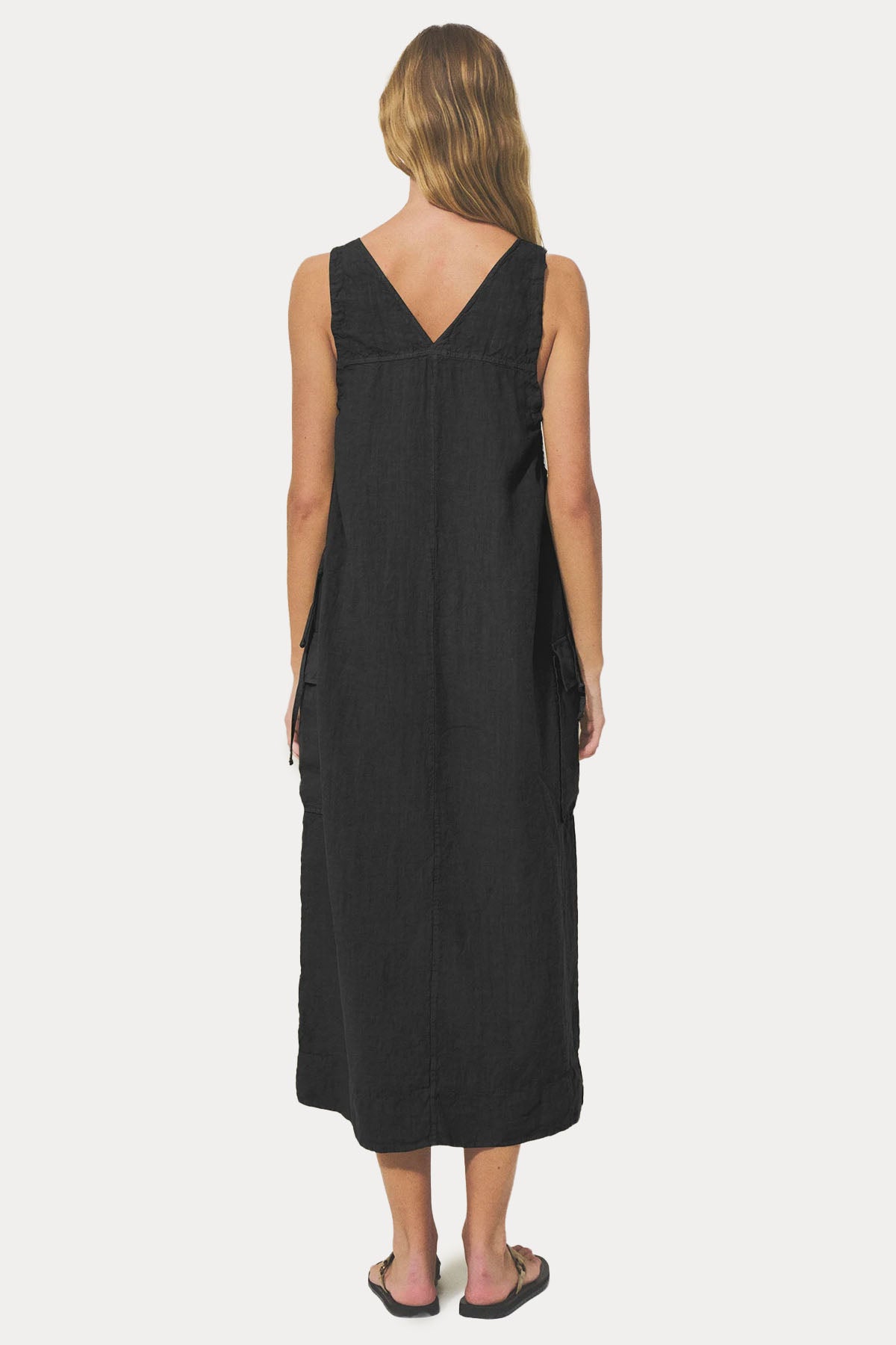 Transit Relaxed Fit Geniş Yuvarlak Yaka Keten Midi Elbise