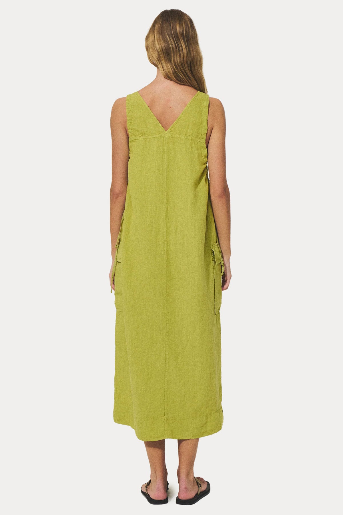 Transit Relaxed Fit Geniş Yuvarlak Yaka Keten Midi Elbise