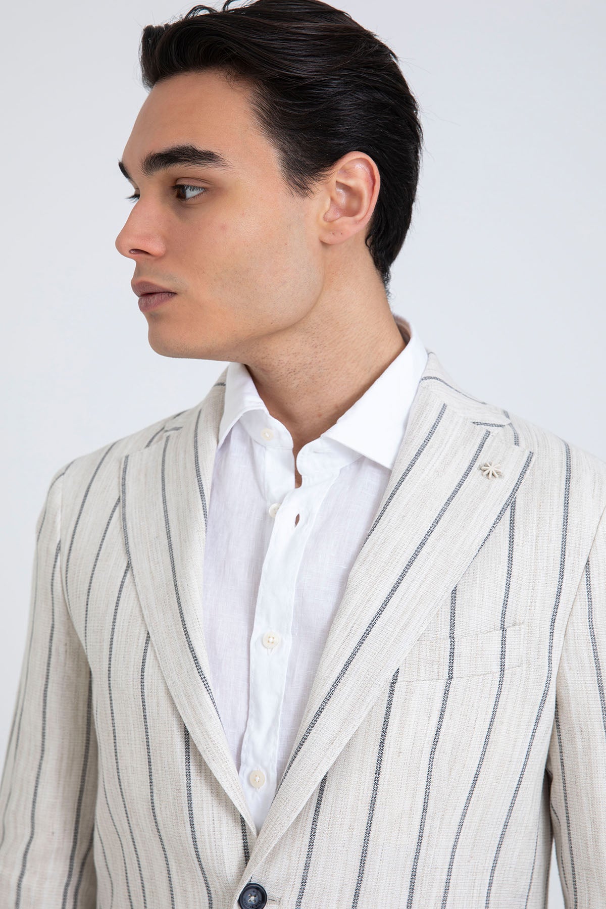 Manuel Ritz Spor Cepli Çizgili Keten Blazer Ceket