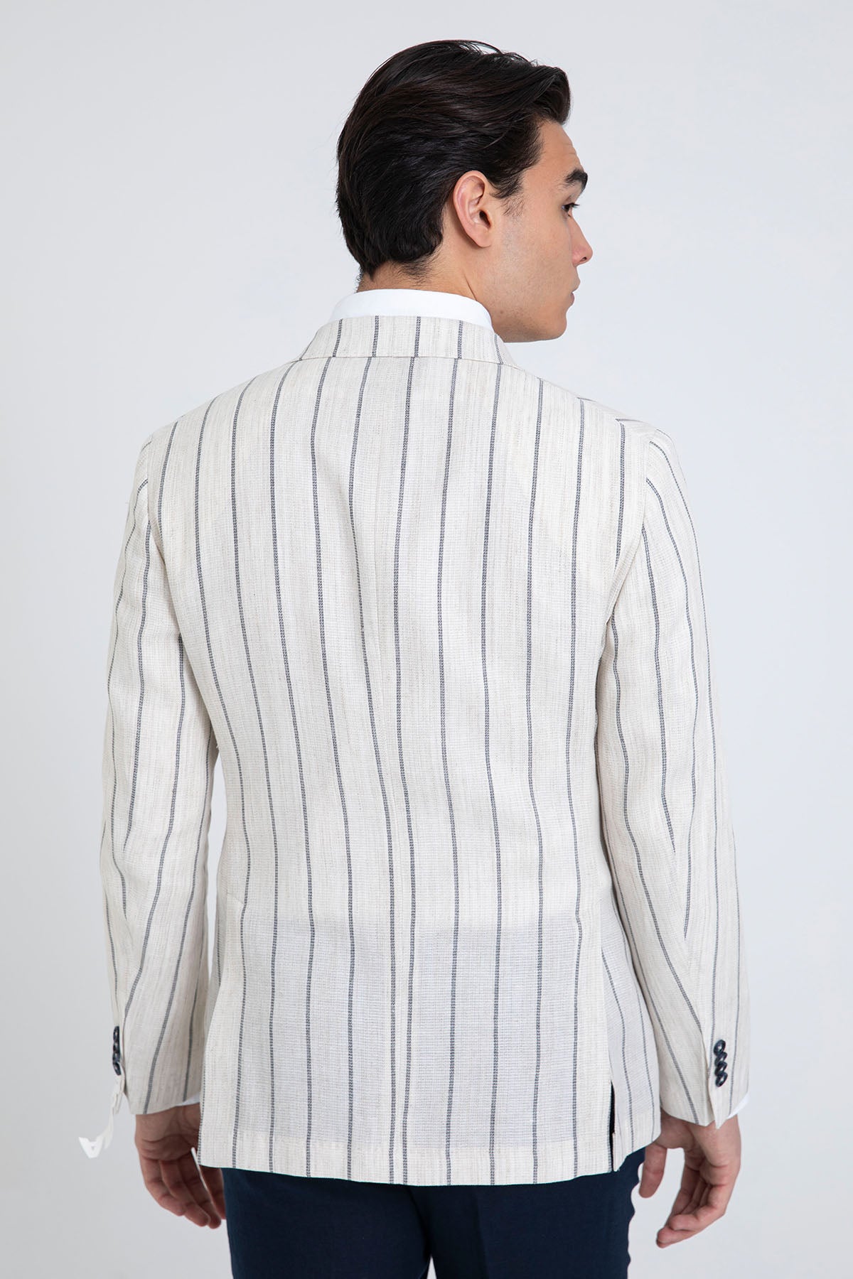 Manuel Ritz Spor Cepli Çizgili Keten Blazer Ceket