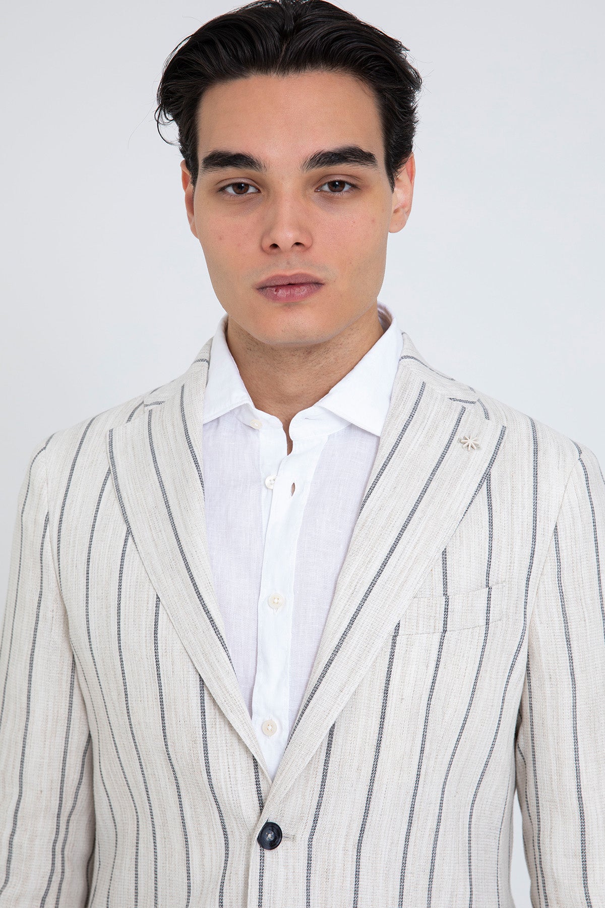 Manuel Ritz Spor Cepli Çizgili Keten Blazer Ceket