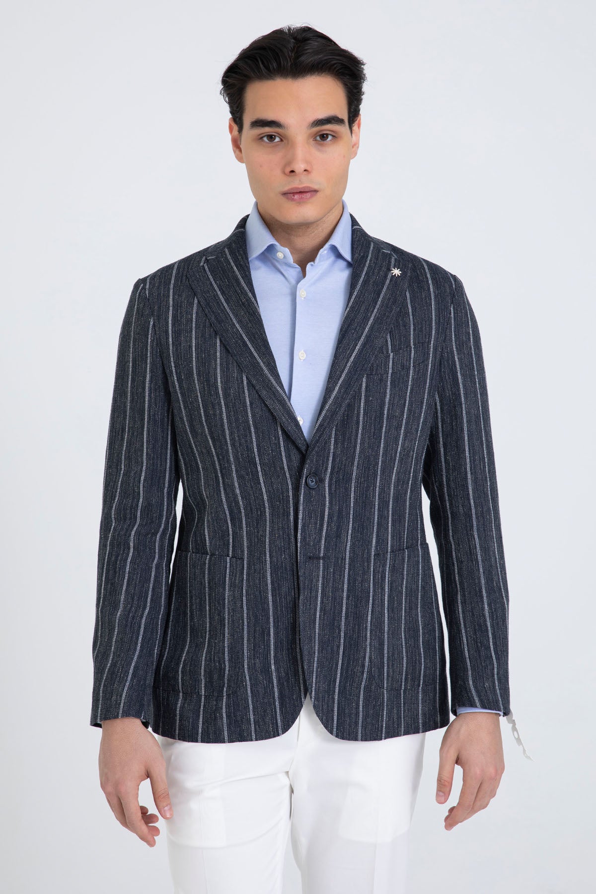 Manuel Ritz Spor Cepli Çizgili Keten Blazer Ceket