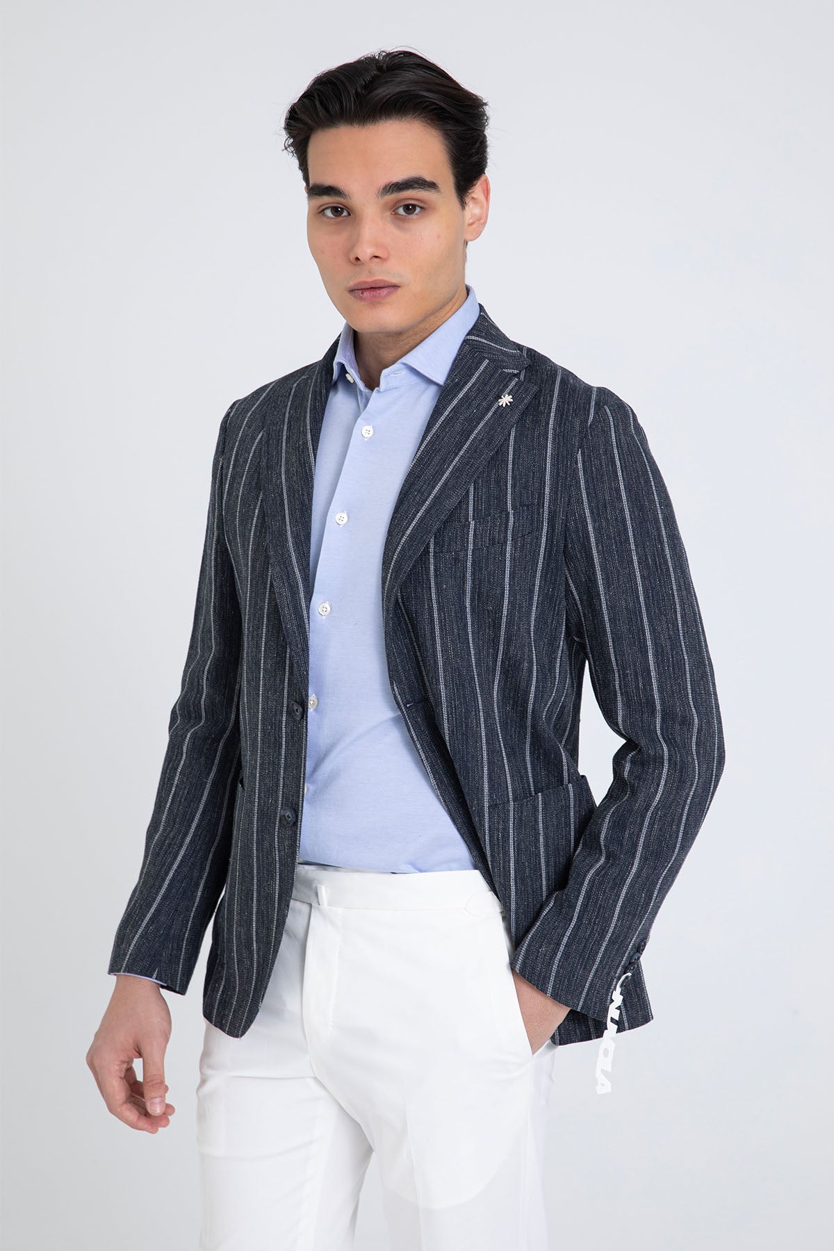 Manuel Ritz Spor Cepli Çizgili Keten Blazer Ceket