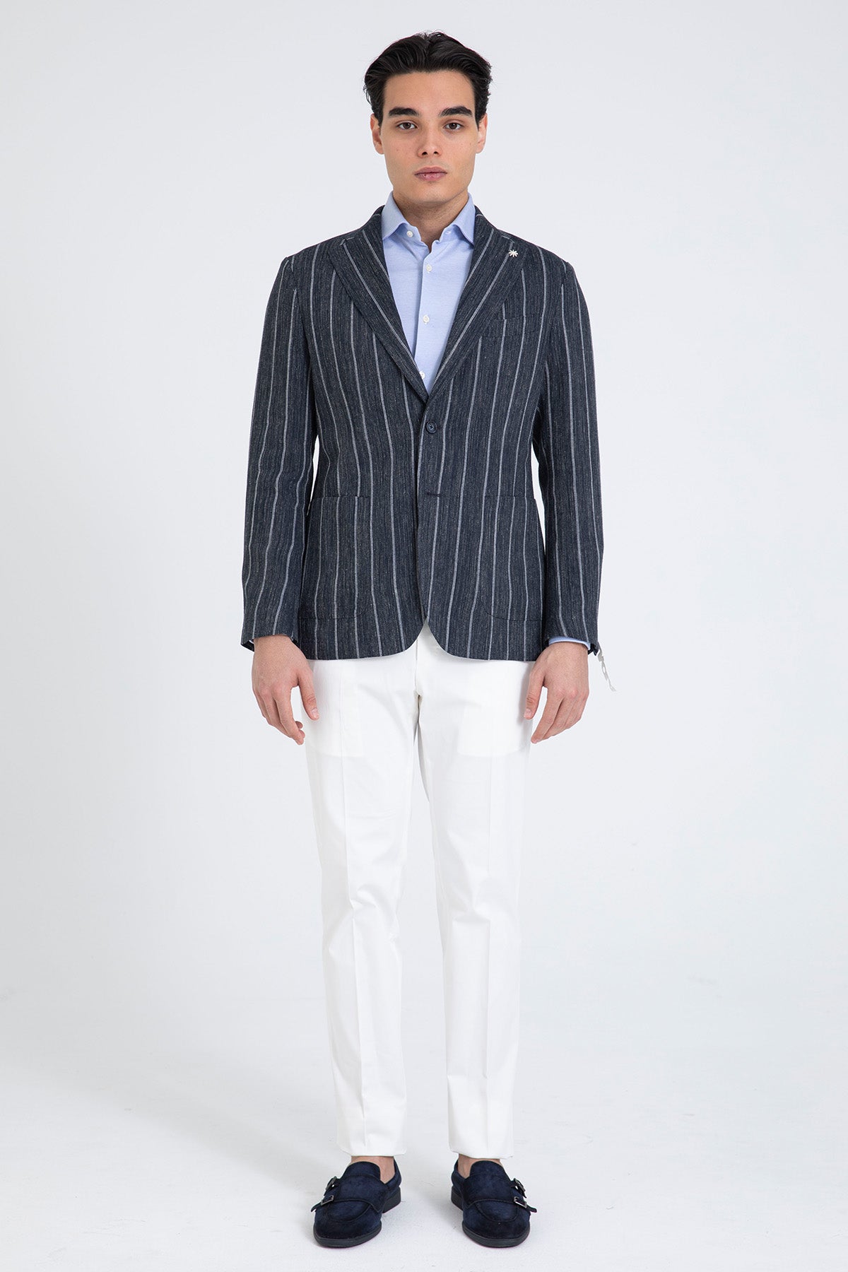 Manuel Ritz Spor Cepli Çizgili Keten Blazer Ceket