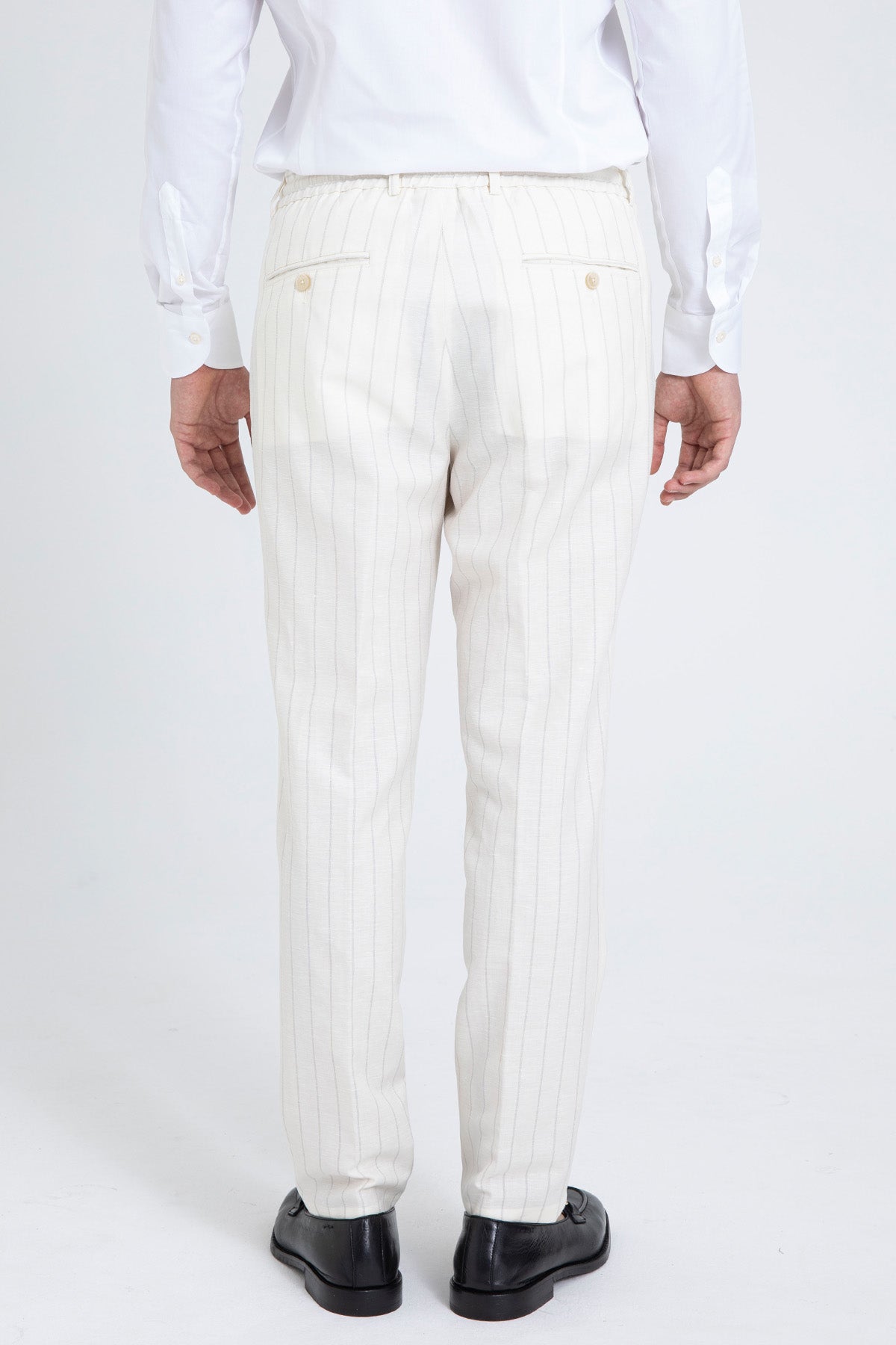 Manuel Ritz Slim Fit Çizgili Yünlü Keten Takım Elbise