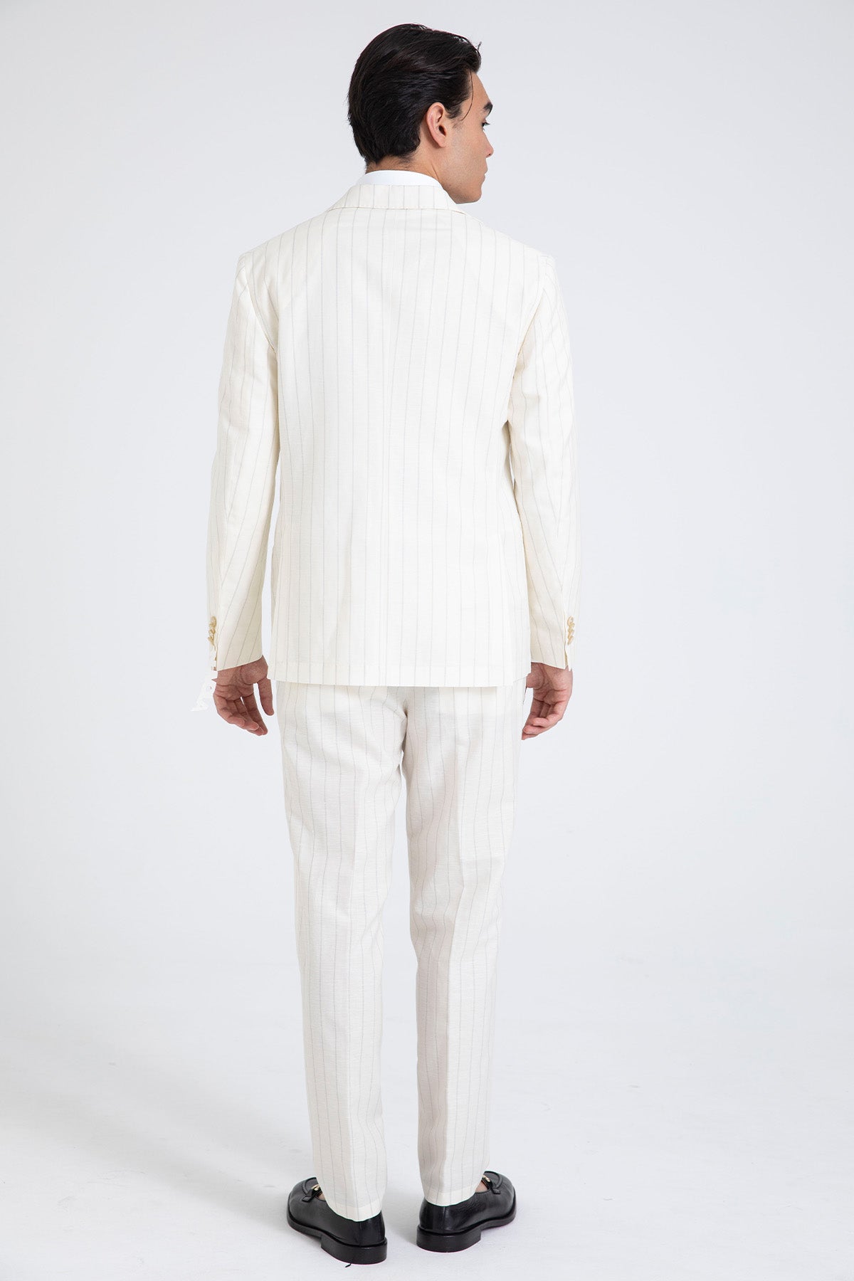 Manuel Ritz Slim Fit Çizgili Yünlü Keten Takım Elbise