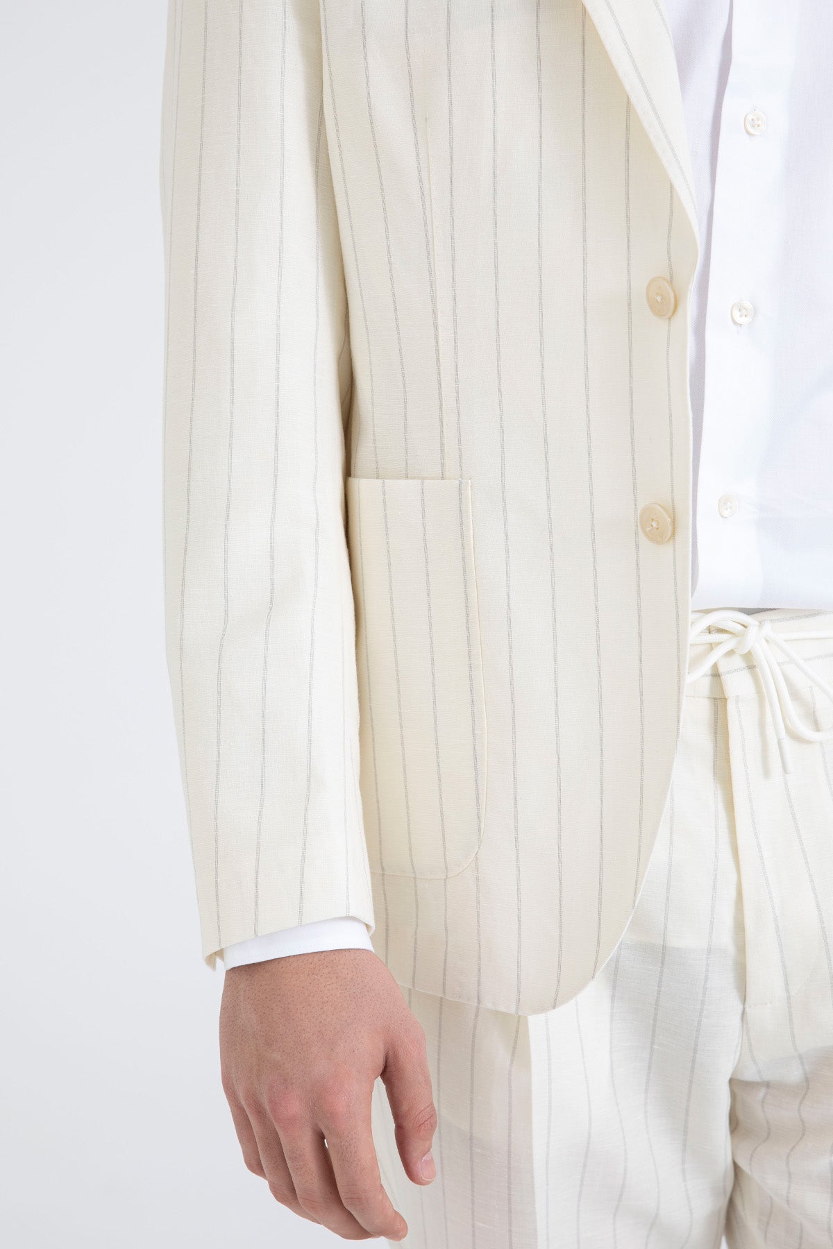 Manuel Ritz Slim Fit Çizgili Yünlü Keten Takım Elbise