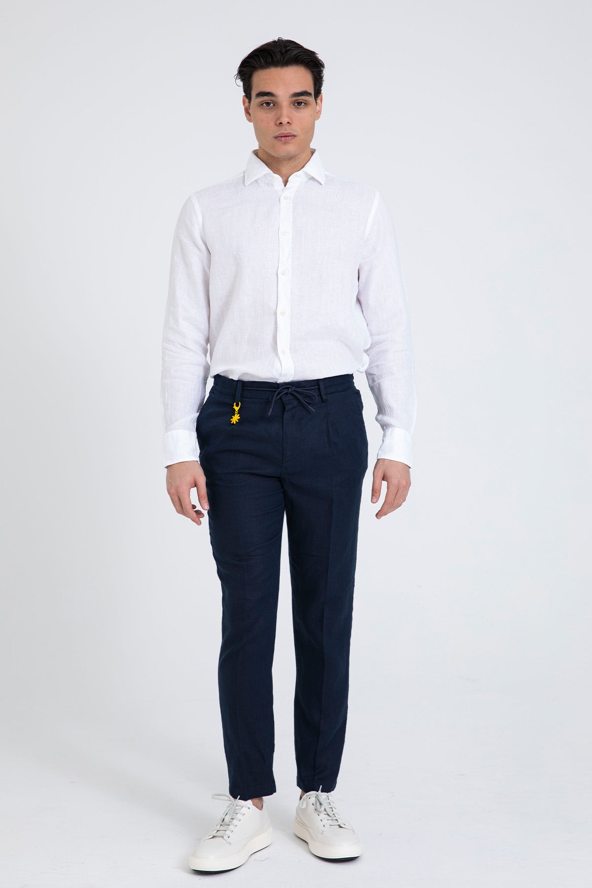 Manuel Ritz Slim Fit Beli Lastikli Tek Pile Yandan Cepli Keten Pantolon