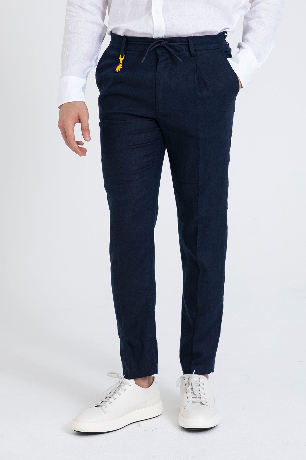 Manuel Ritz Slim Fit Beli Lastikli Tek Pile Yandan Cepli Keten Pantolon