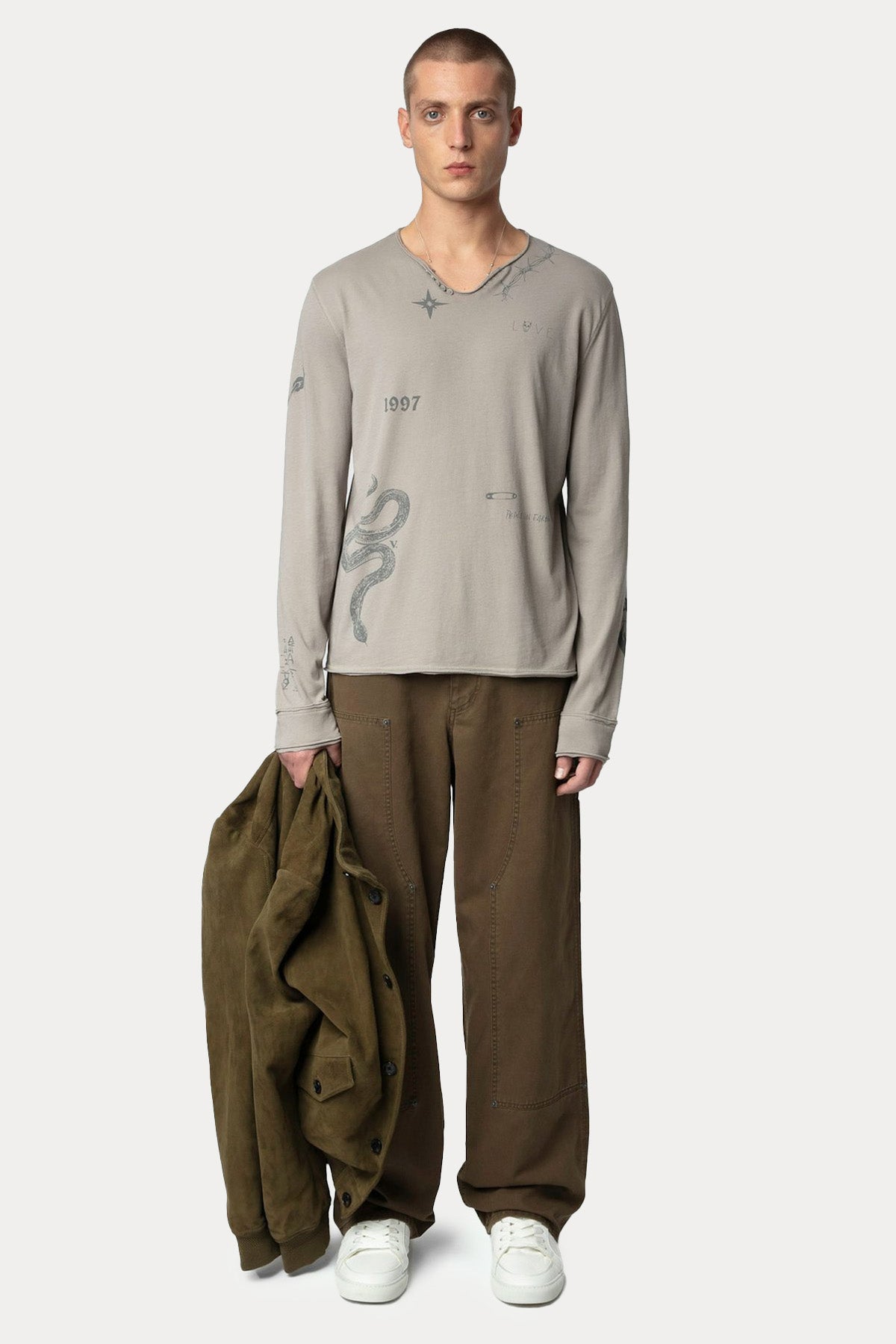 Zadig & Voltaire Düğmeli V Yaka Logolu T-shirt