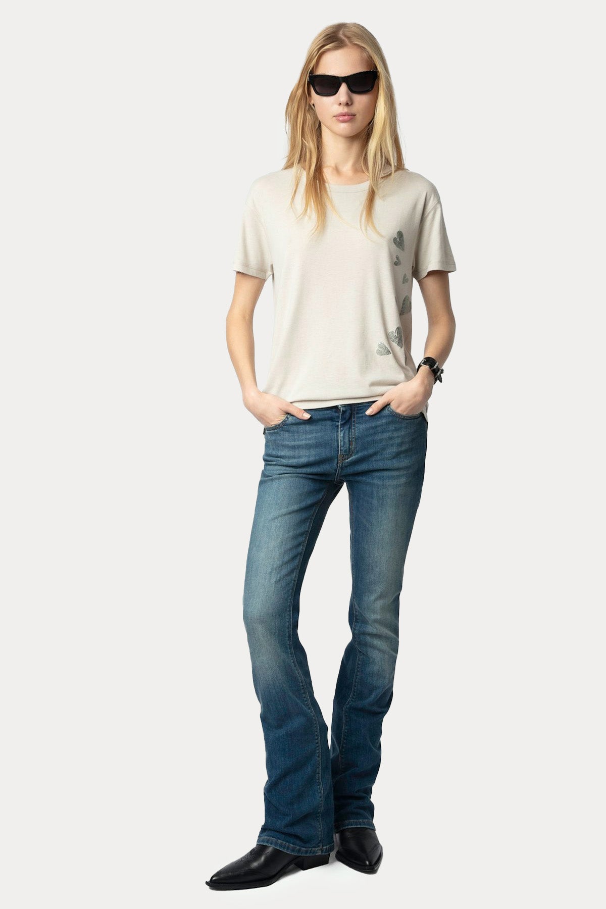 Zadig & Voltaire Parlak Taş Aksesuarlı Yuvarlak Yaka T-shirt