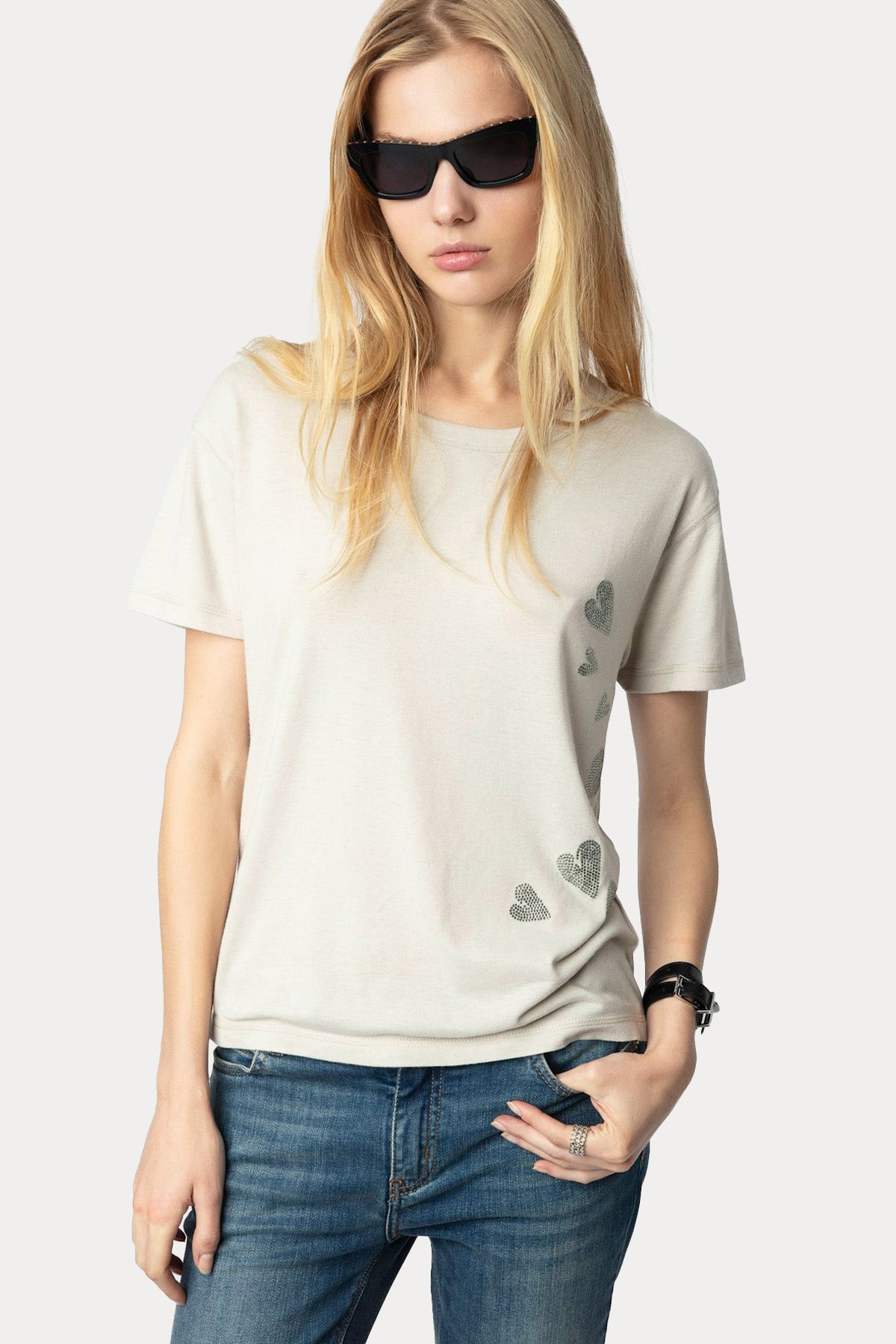 Zadig & Voltaire Parlak Taş Aksesuarlı Yuvarlak Yaka T-shirt