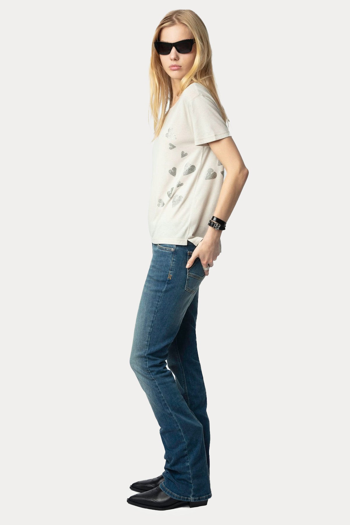 Zadig & Voltaire Parlak Taş Aksesuarlı Yuvarlak Yaka T-shirt