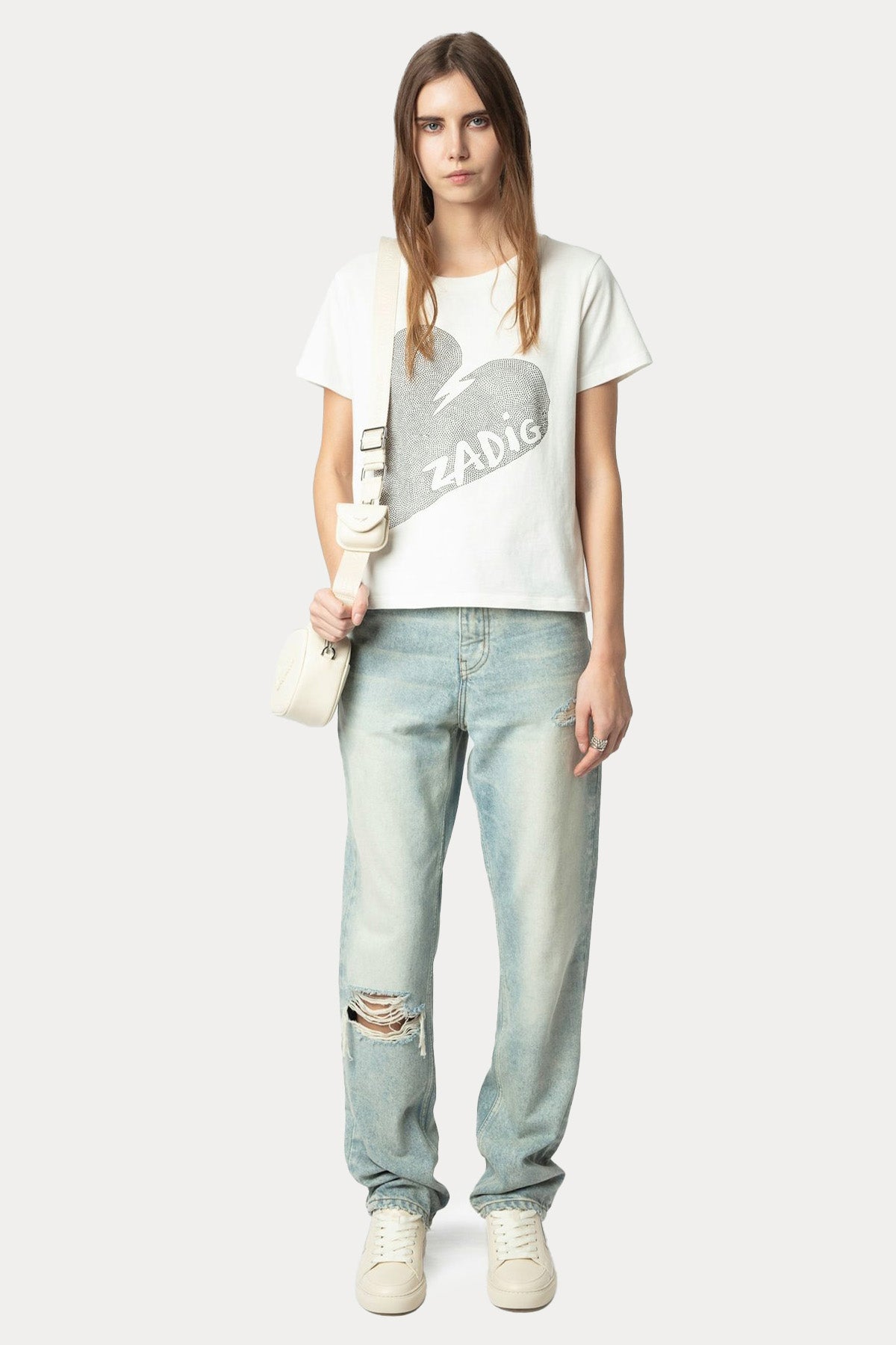 Zadig & Voltaire Regular Fit Parlak Taşlı Kalp Logolu T-shirt